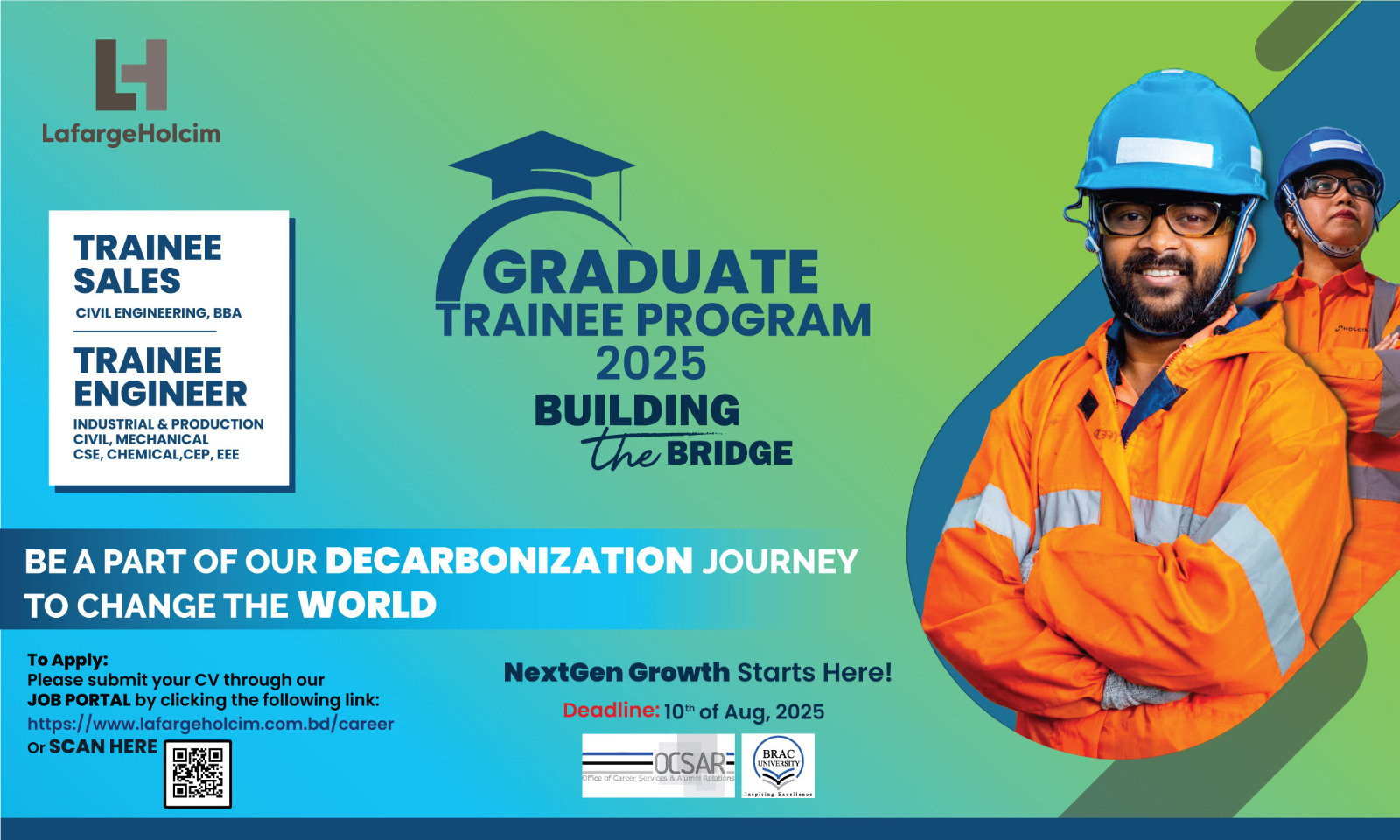 Graduate Trainee Program at LafargeHolcim Bangladesh! Application Link: https://jobs.erp2all.com ...