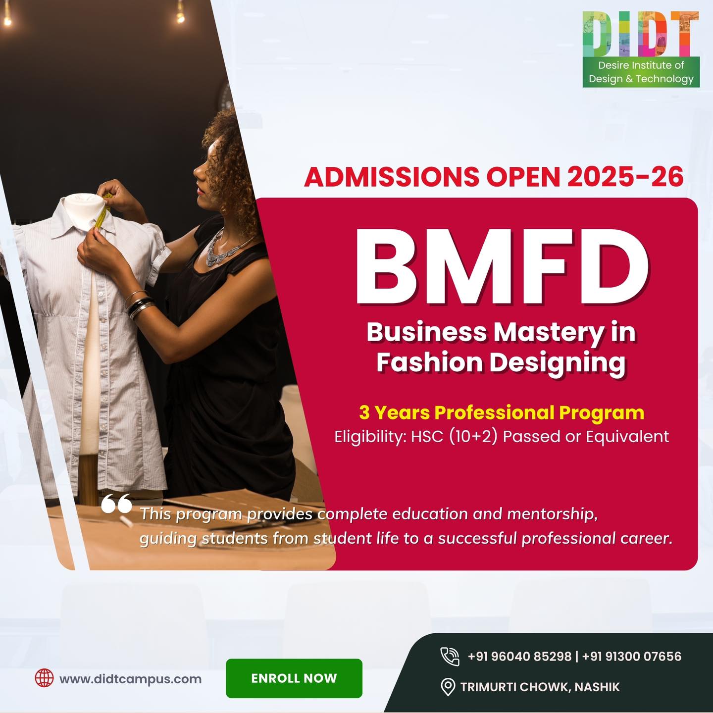 DIDT Campus - 🎓 Admissions Open 2025-26! Presenting BMFD –... | Facebook