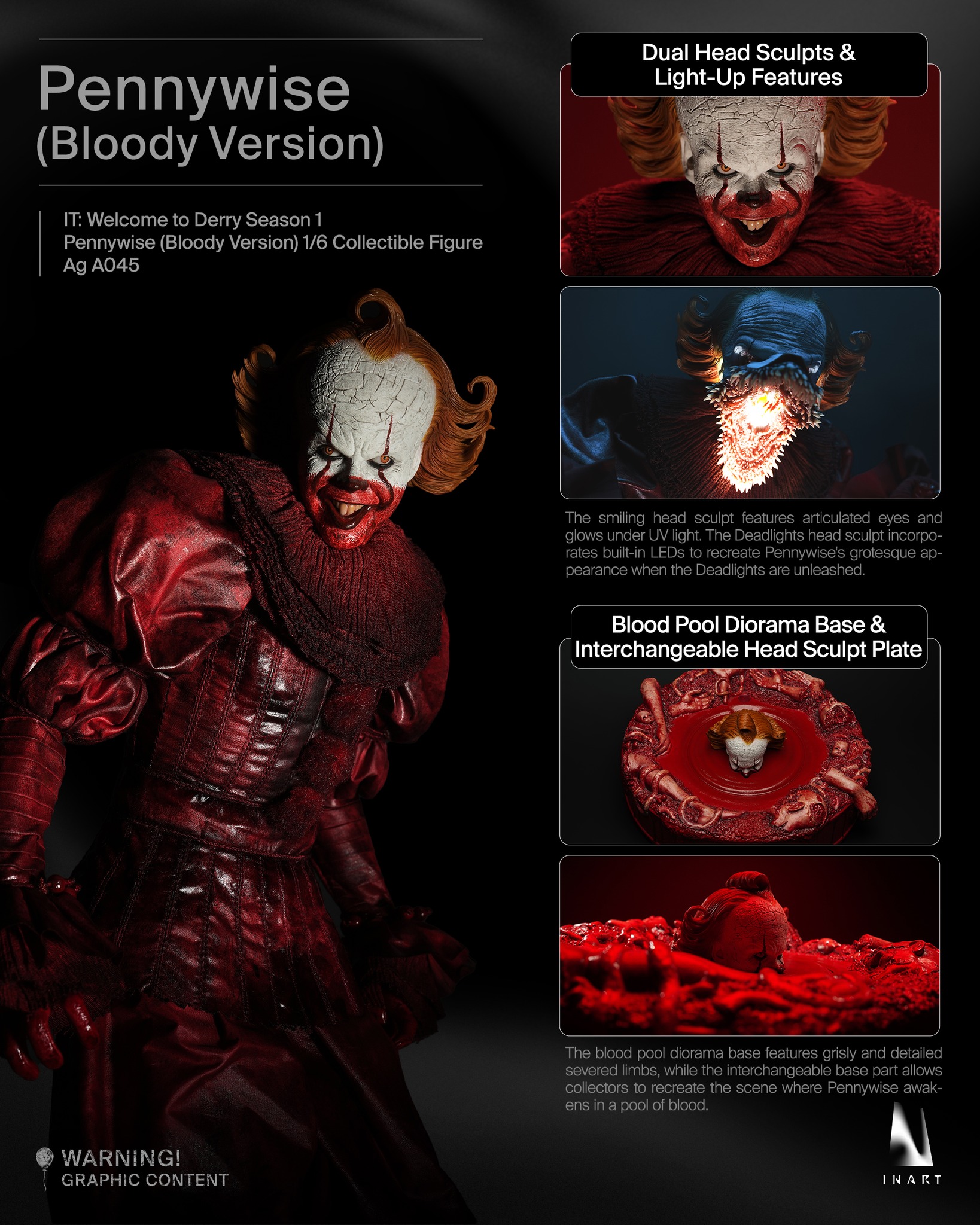 Pennywise bloody version 1/6 collectible figure with light up features