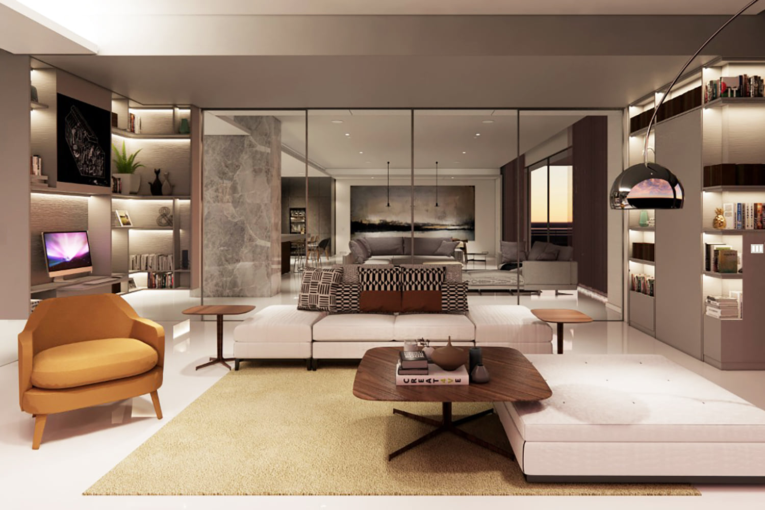 Image showcasing Alcove Designs LLP - This modern living room with the low height sofa ...