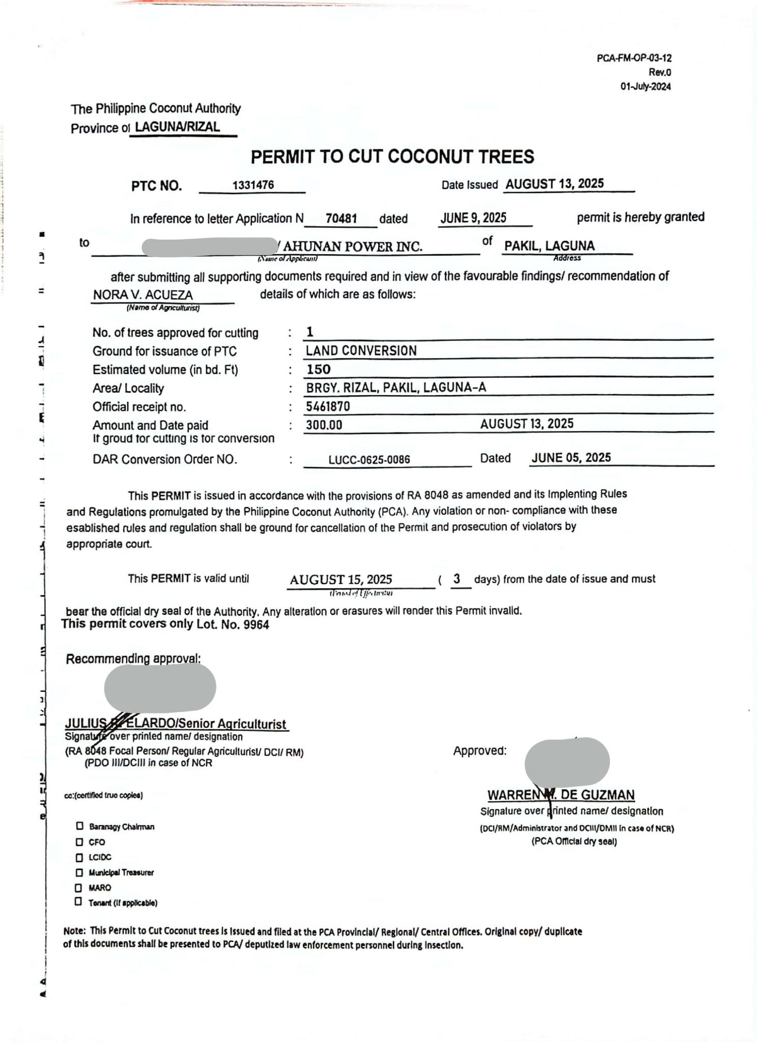 FOI Pakil - Permit to cut coconut trees. | Facebook