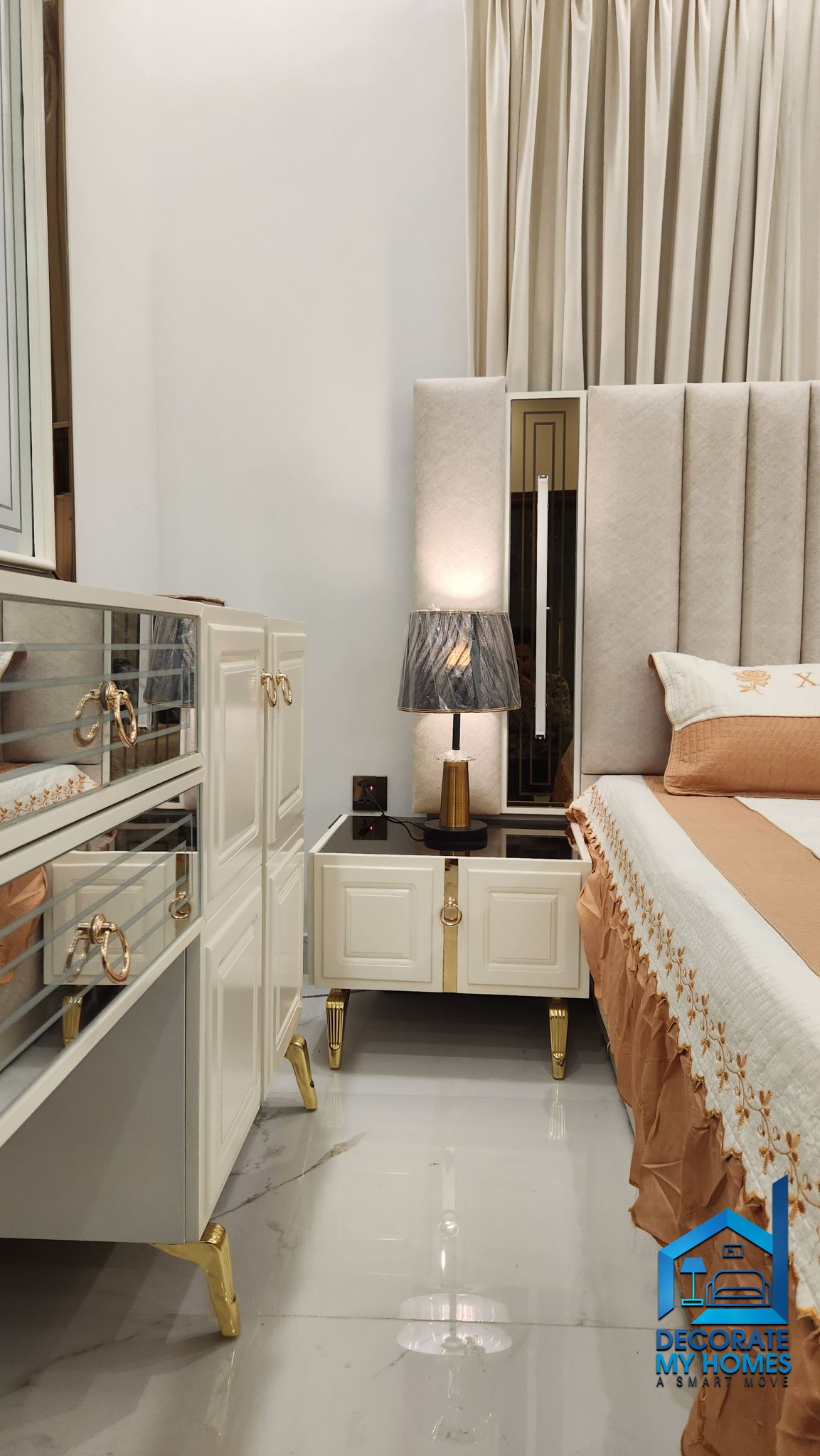Bridal bedroom furniture set Bed & Dressing table Beautiful design. State tune for complete interior work of this project. Visit our Facebook Page: #DecorateMyHomes🏠💯 Save your time and get a professional work