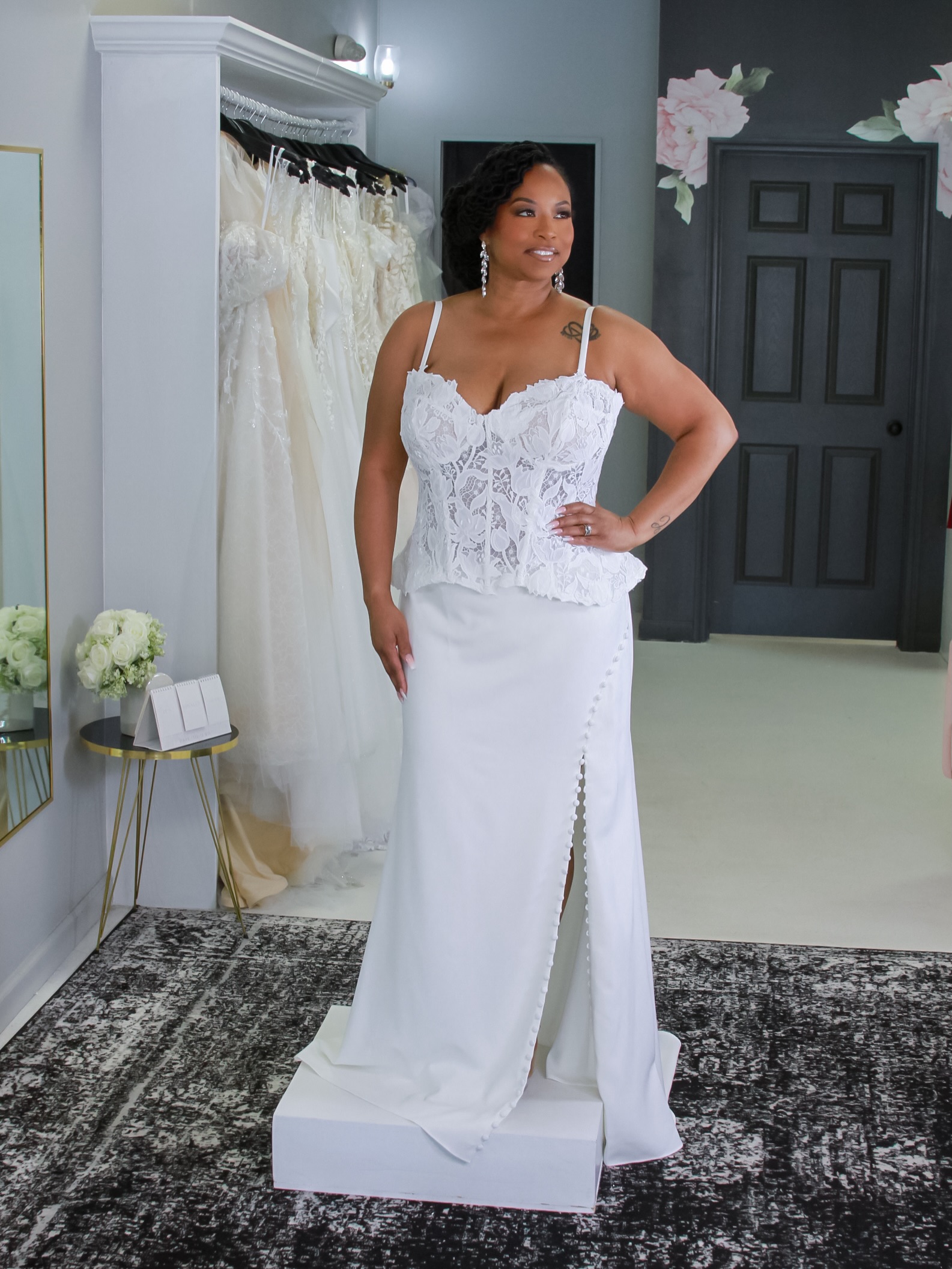 Stunning two-piece gown at Lace and Veil Bridal Boutique
