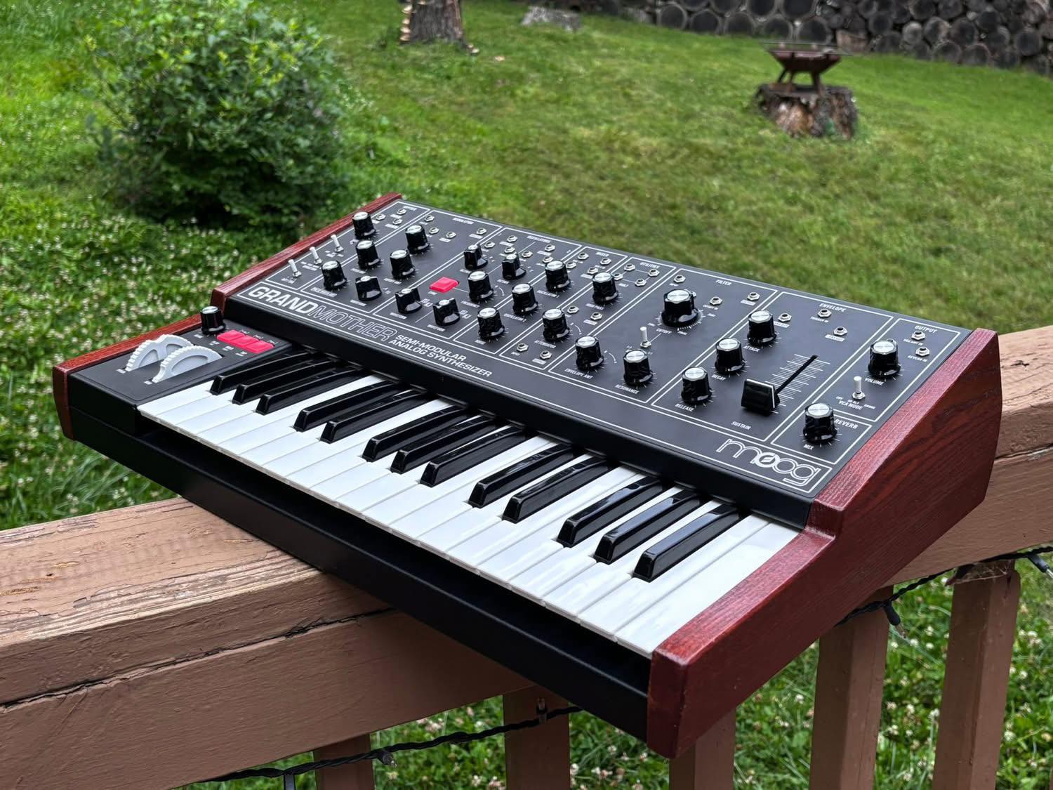 The Moog Grandmother Dark, with custom-made wood sides