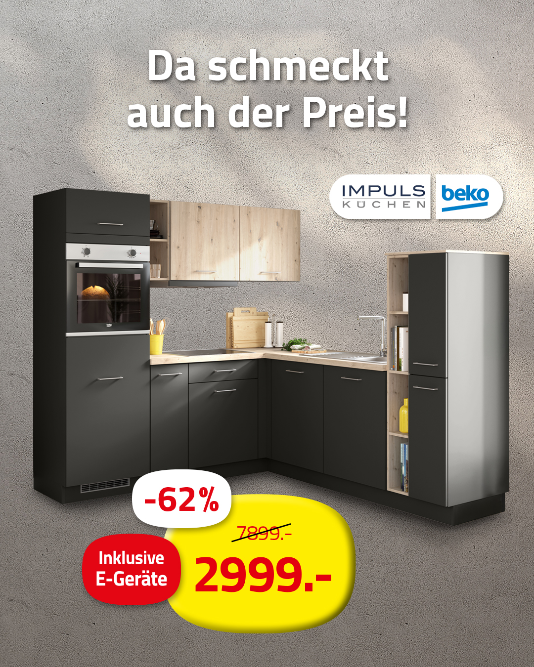 Lasst euch die Preise schmecken! 👅👍 Mit Küchen inklusive E-Geräte. Jetzt bei ROLLER. 👉 https://www.roller.de/kueche/angebotskueche-grafit-eiche-hell Abholpreis ohne Deko, Gültig vom 06.04. bis 19.04.2025 #küchen #küchendeals #einfach #inspirierend
