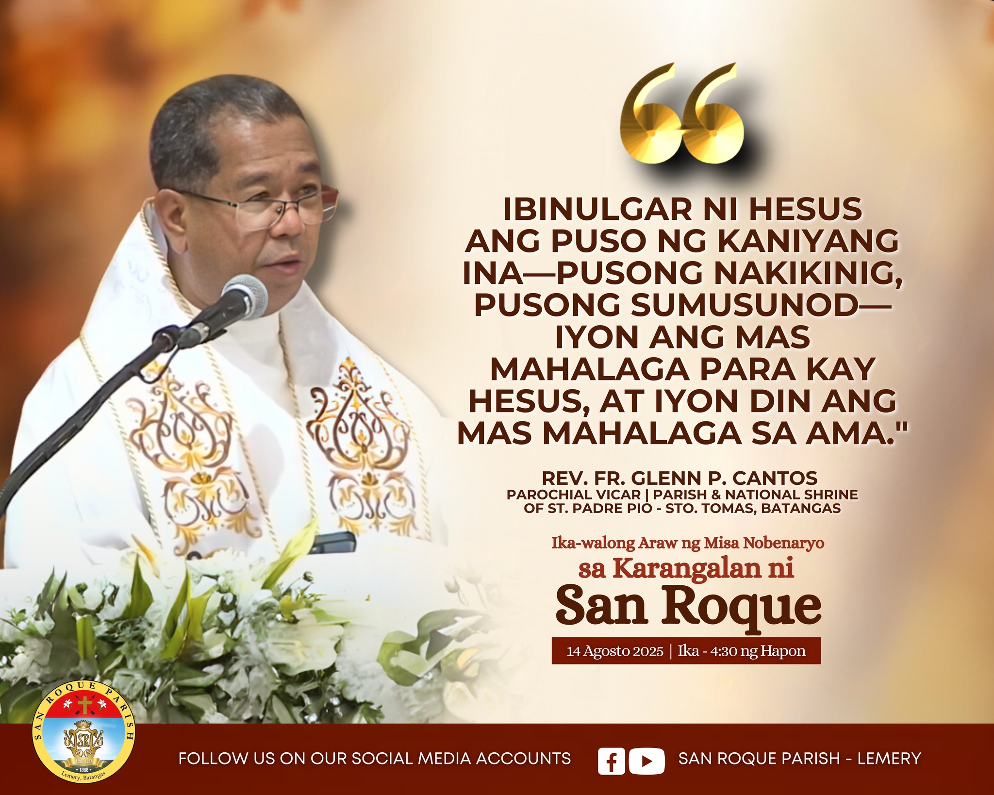 San - Ikawalong Misa Nobenaryo para sa Karangalan ni San Roque Agosto ...