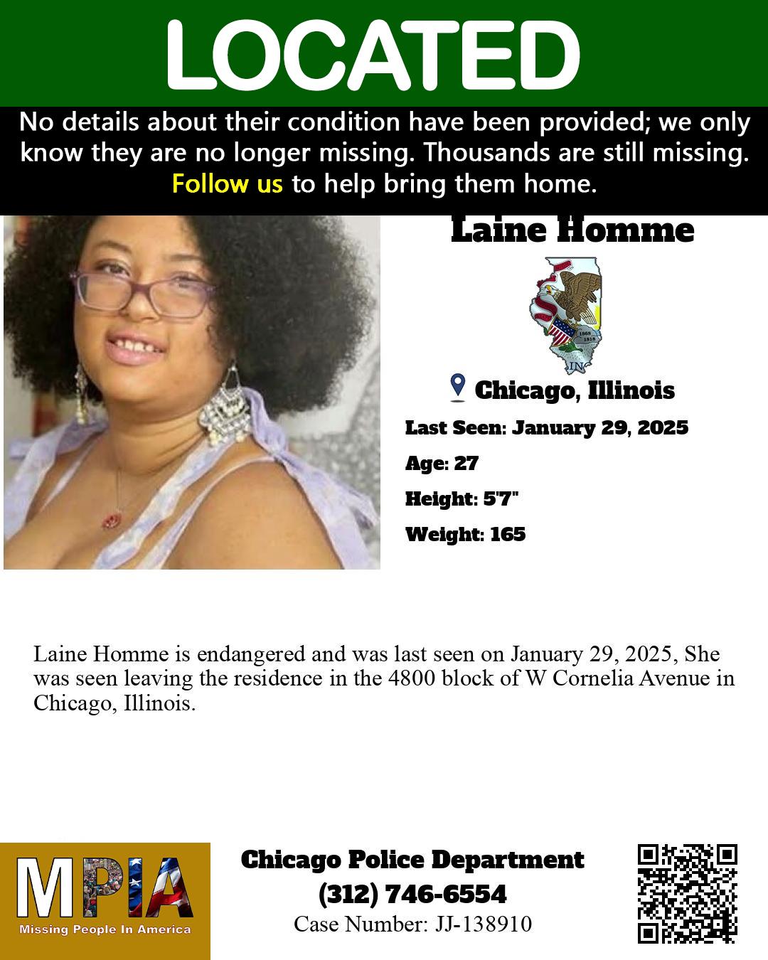 Missing - UPDATE LOCATED REMOVED FROM CHICAGO PD DATABASE Laine Homme ...