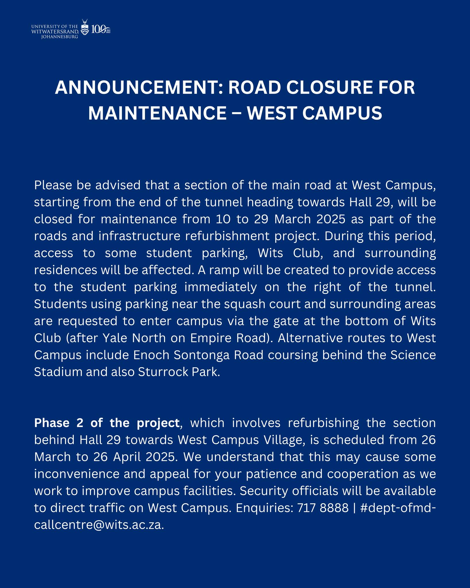 🚧 Heads up,... - Wits - University of the Witwatersrand | Facebook