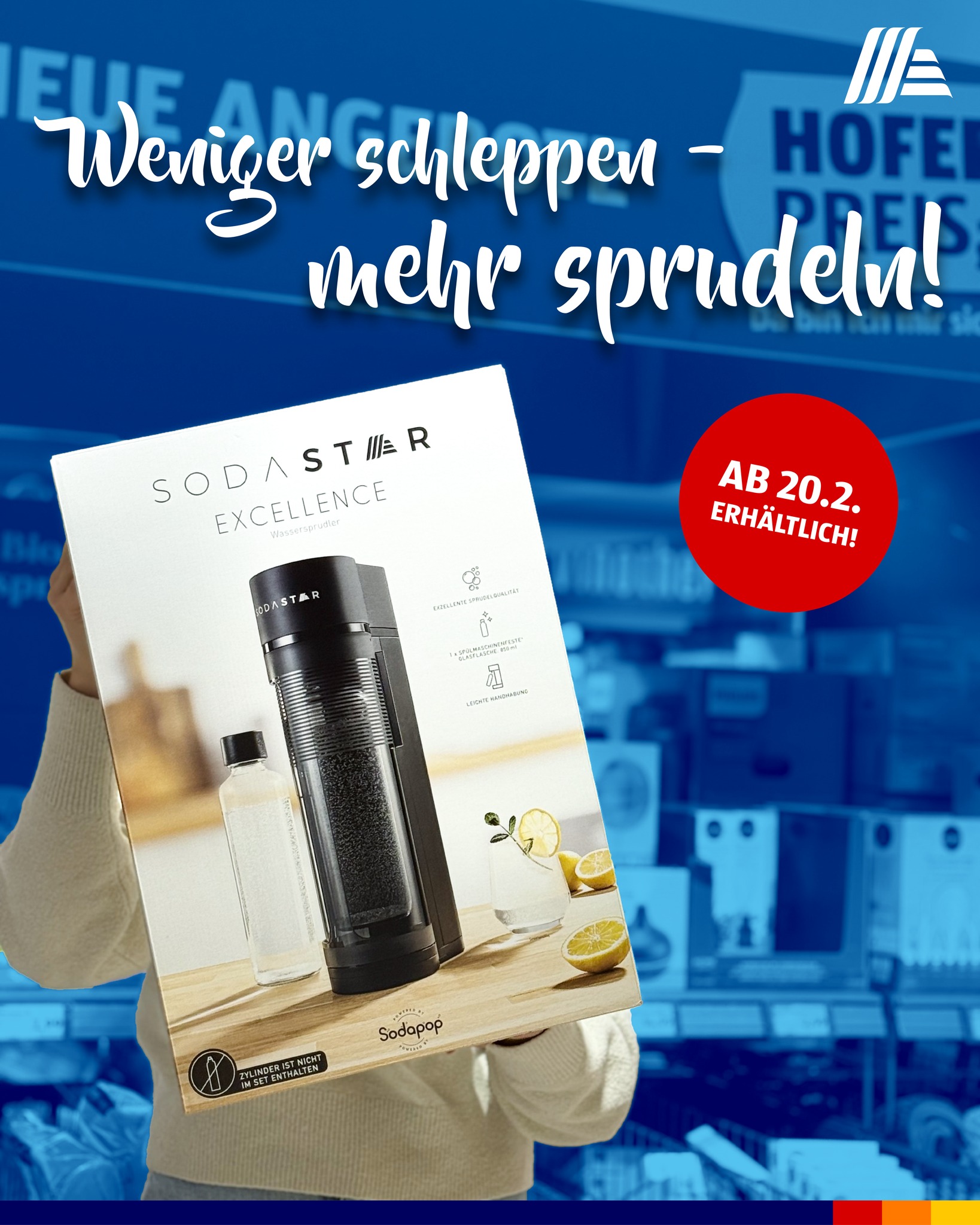 Für prickelnde Momente! 🥤✨ Hol dir den SODA STAR Wassersprudler ab 20.2. bei HOFER und genieße erfrischendes Wasser auf Knopfdruck!