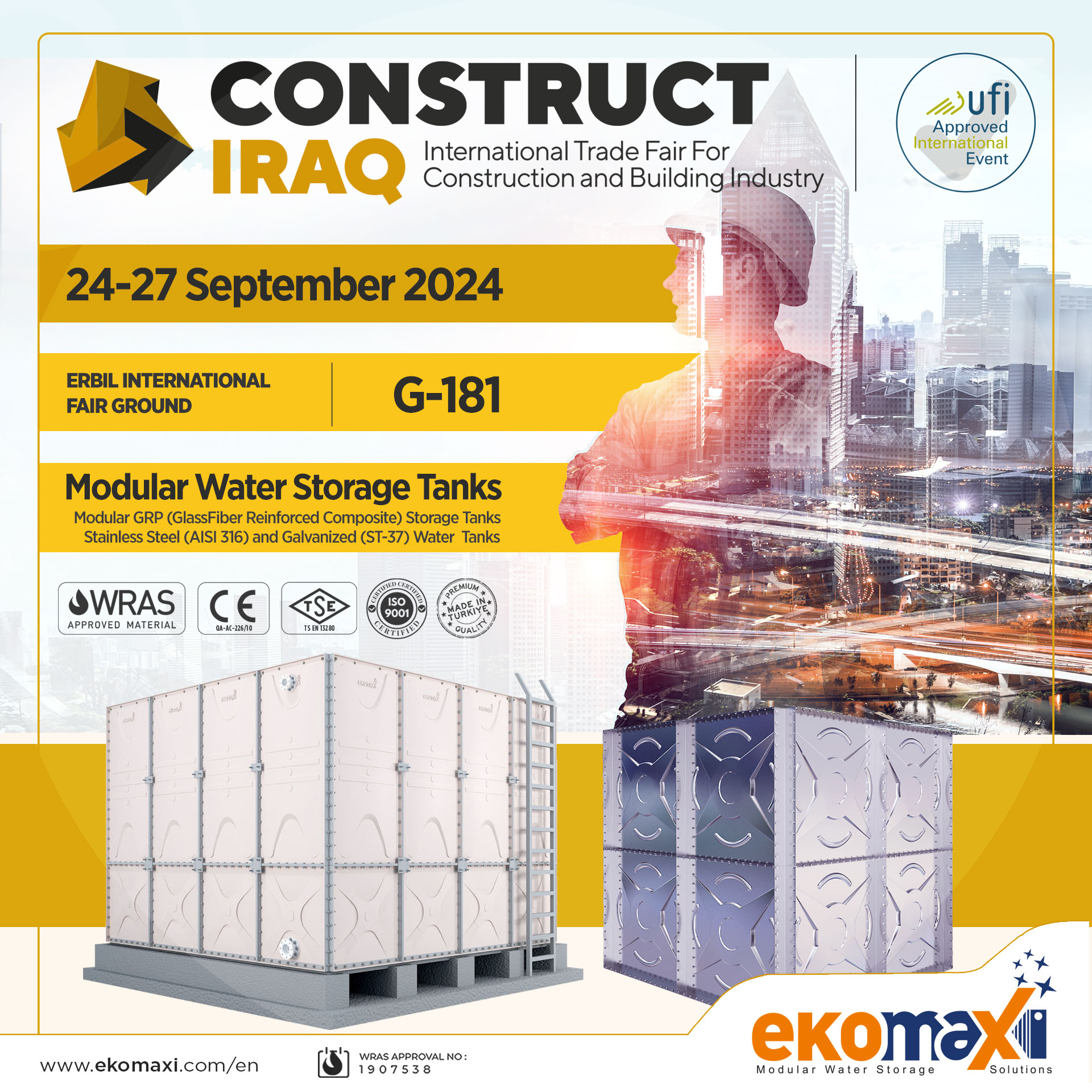 Ekomaxi GRP Panel Water Storage Tanks - We are attending CONSTRUCT IRAQ ...