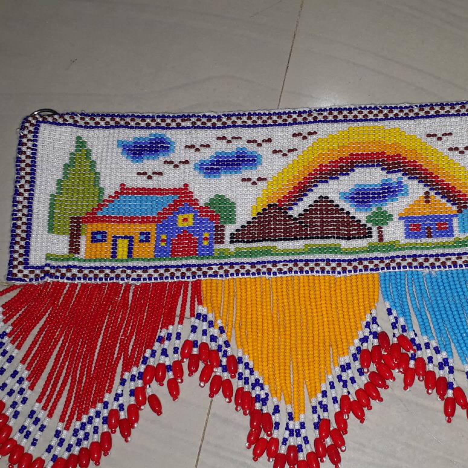 Square Blue Sparrows Moti Work Handkerchief Design | Moti Rumal Design ...