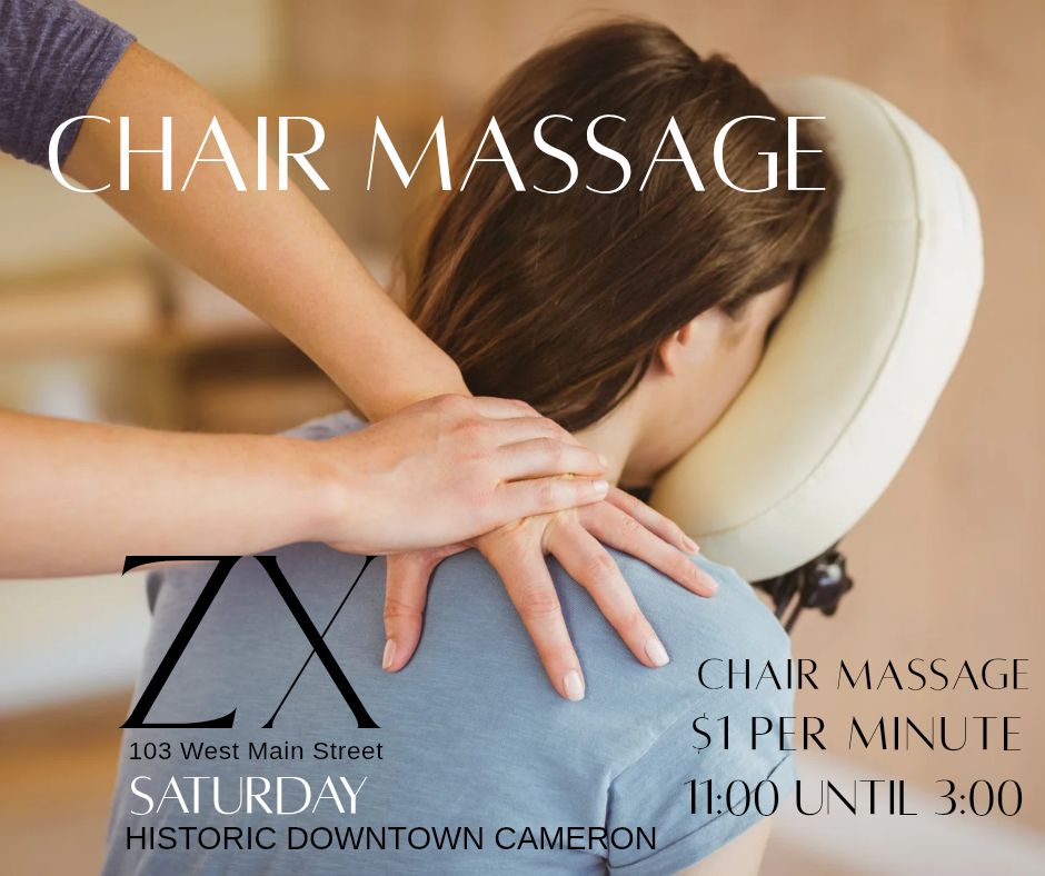 Chair massage with Dustin Higdon in Downtown Cameron this Saturday