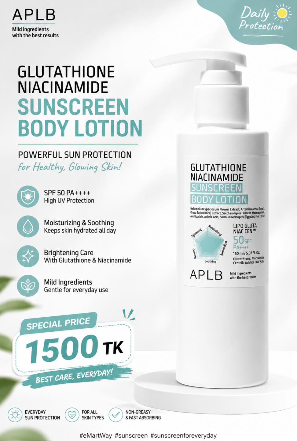 aplb glutathione niacinamide sunscreen ingredients SPF 50+ Pa++++ (Explained) lasting hydration One Sunscreen for Your Face