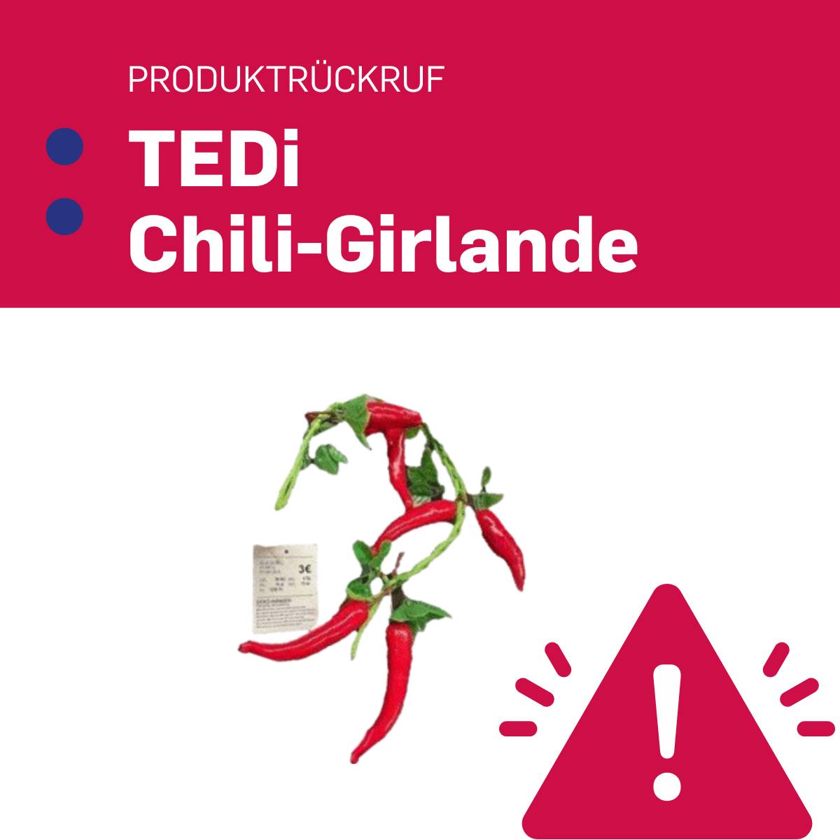 ⚠️ #Produktrückruf TEDi ruft eine Chili-Girlande zurück. 🌶🔙 Kleinteile können aufgrund eines Erstickungsrisikos gesundheitsgefährdend sein. 🆘 Das Produkt wurde vom 19.01.2024 bis zum 24.02.2025 verkau