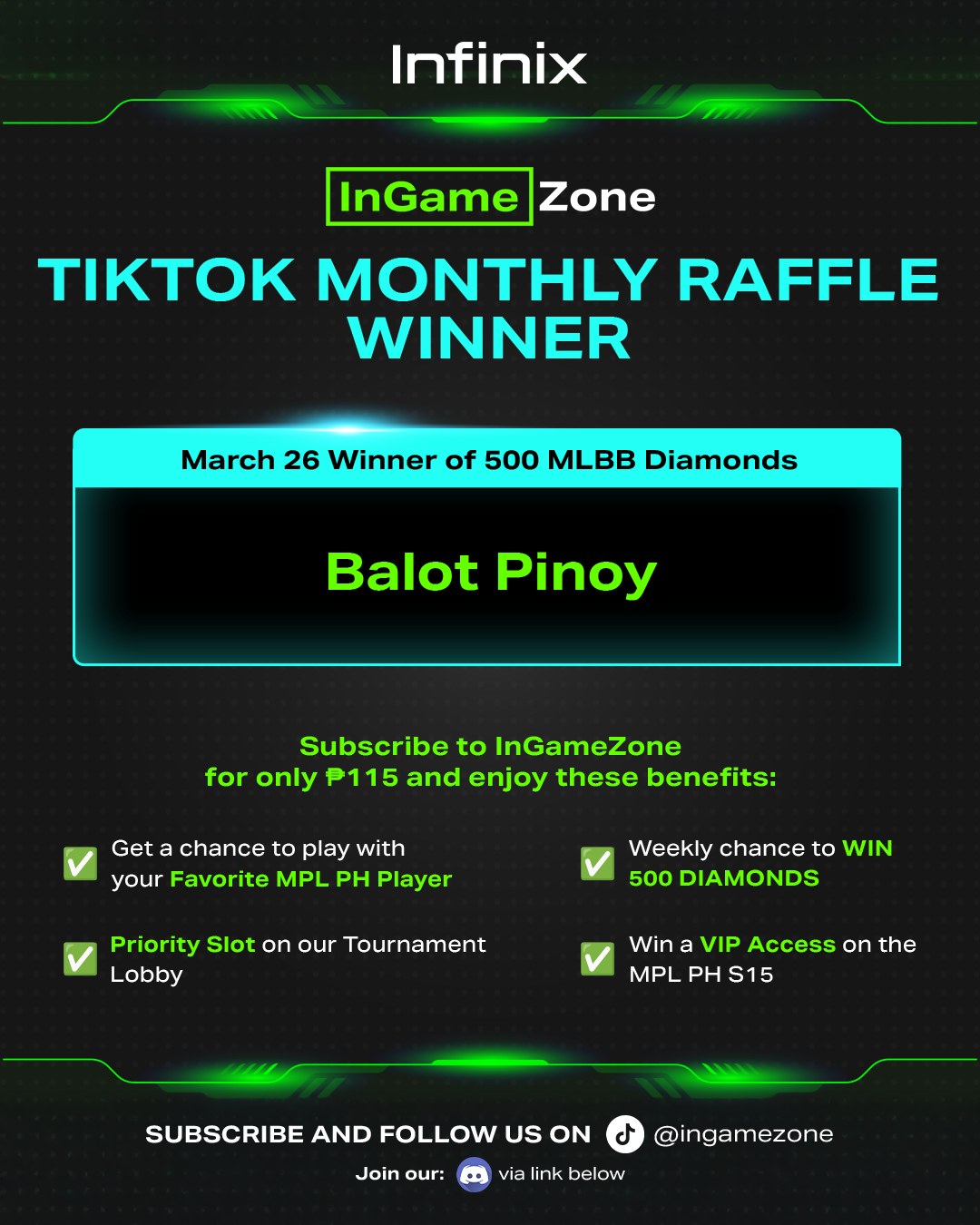 Infinix Mobile - Congratulations to Balot Pinoy for winning 500 MLBB ...