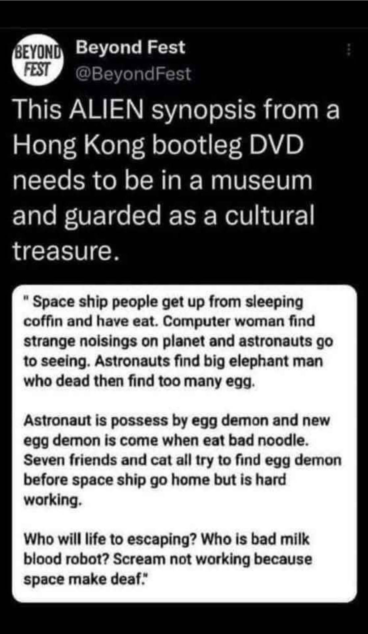 The Comic - This bootleg Alien DVD synopsis is an absolute masterpiece ...