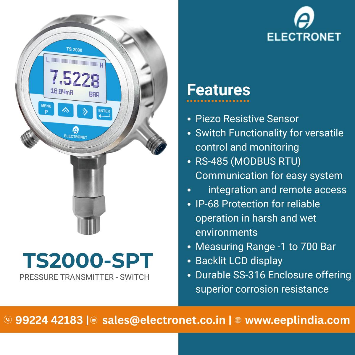 Electronet - Introducing TS 2000-SPT – Pressure Transmitter with Switch ...