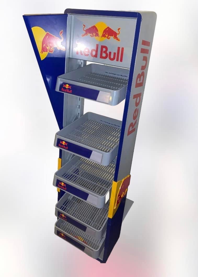 Red Bull tall 4”8 x20x20” adjustable promotional multishelf