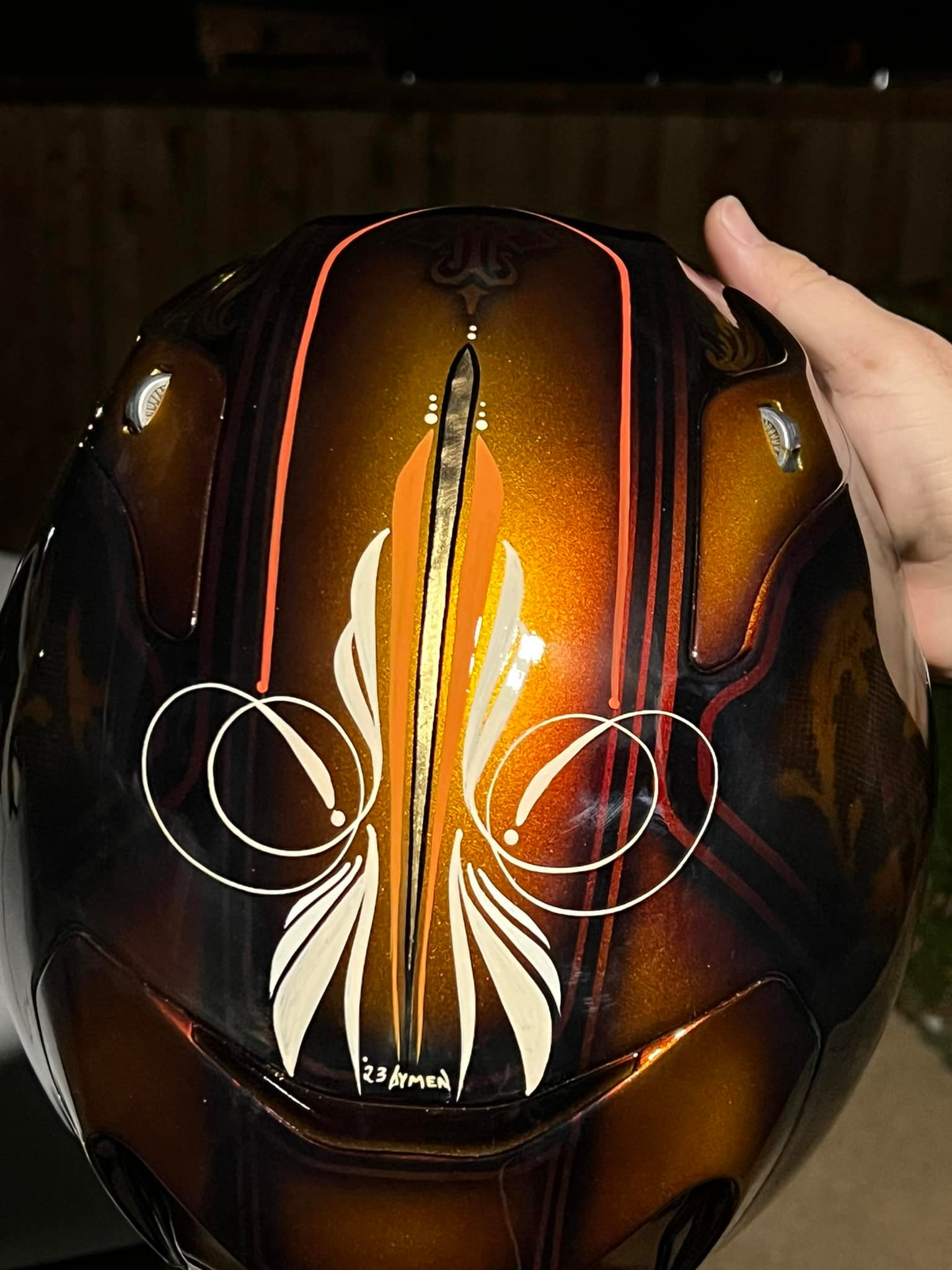 gold leaf motorcycle helmet Vintage Orange Metalflake Old School Custom Flames Ha In the event of a crash All sorts of helmet styles