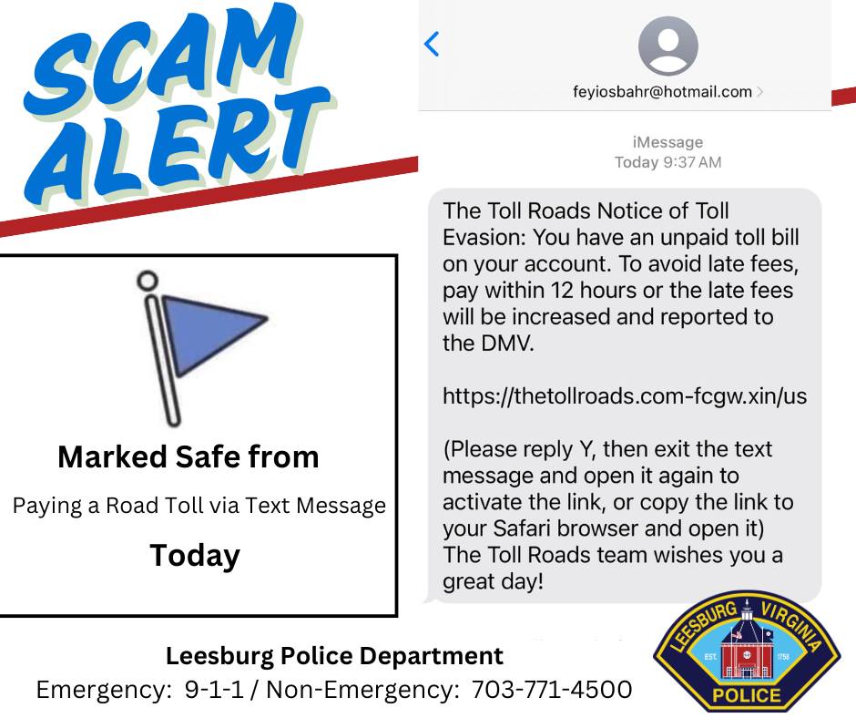 Leesburg Police Department - 🚨 SCAM ALERT: Toll Road Text Message Scam ...