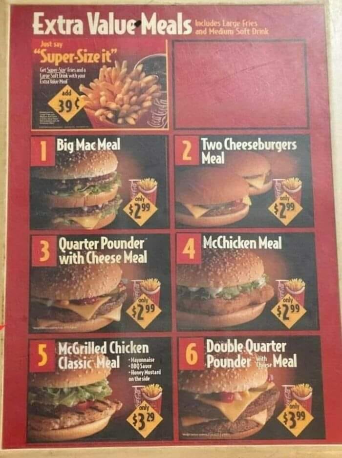 1995 McDonald's menu prices under $4