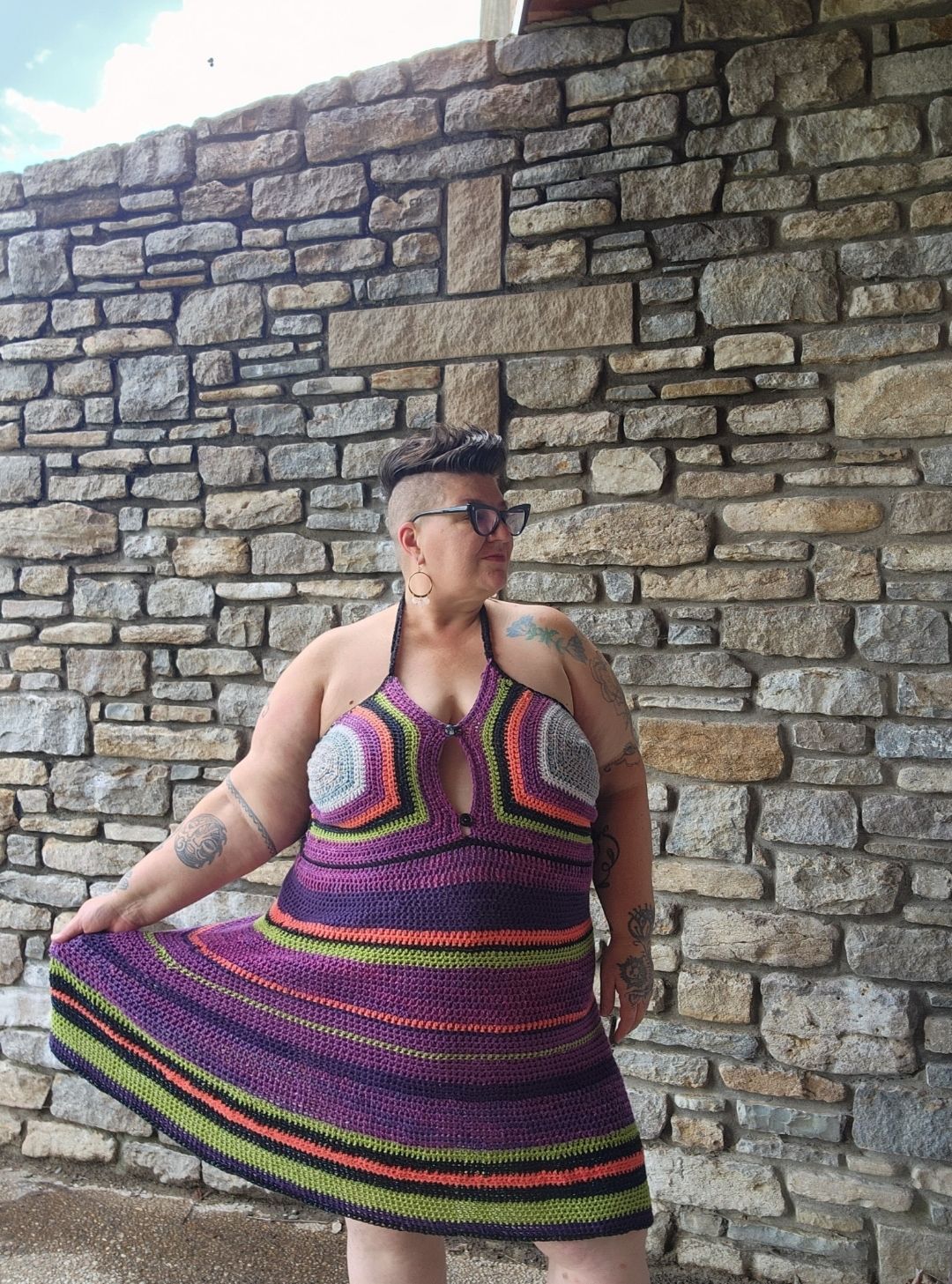 what to wear under crochet dress Olivaceous Kaya Blue and White Mini - Size M Dry clean only How to Style a Crochet