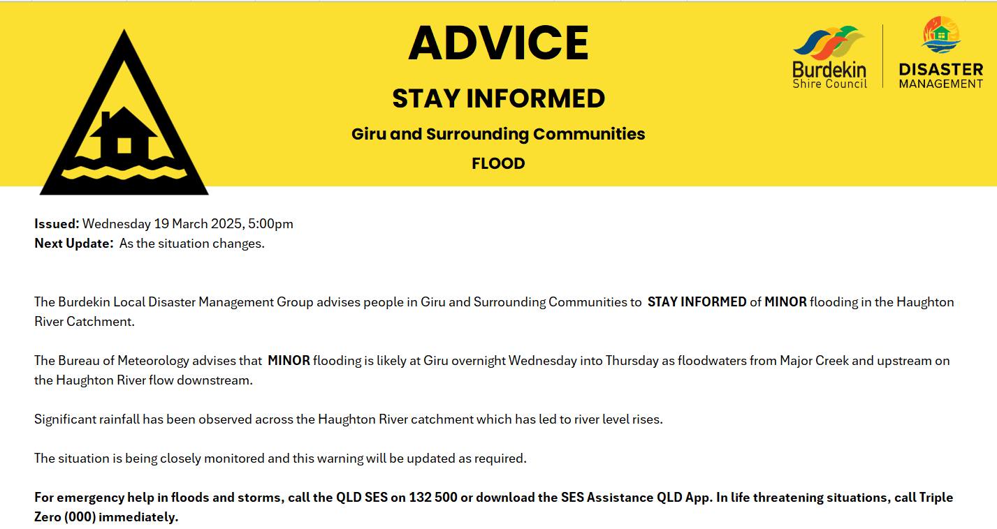 **This warning... - Burdekin Disaster & Emergency Information | Facebook