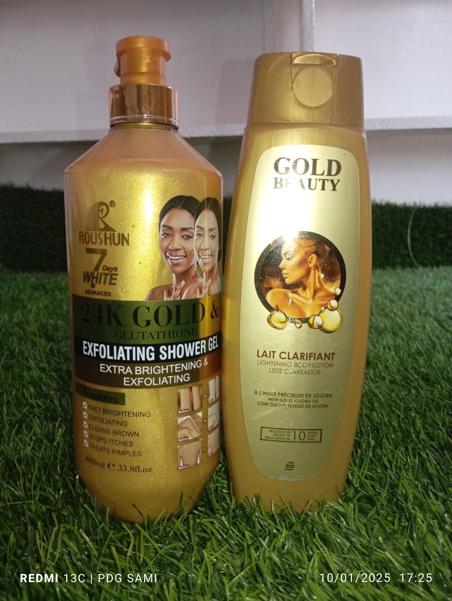 Gel Douche + Huile WHITE & LAIT Au Glutathione - 1000ml, Anti-vergetures, Hydratant