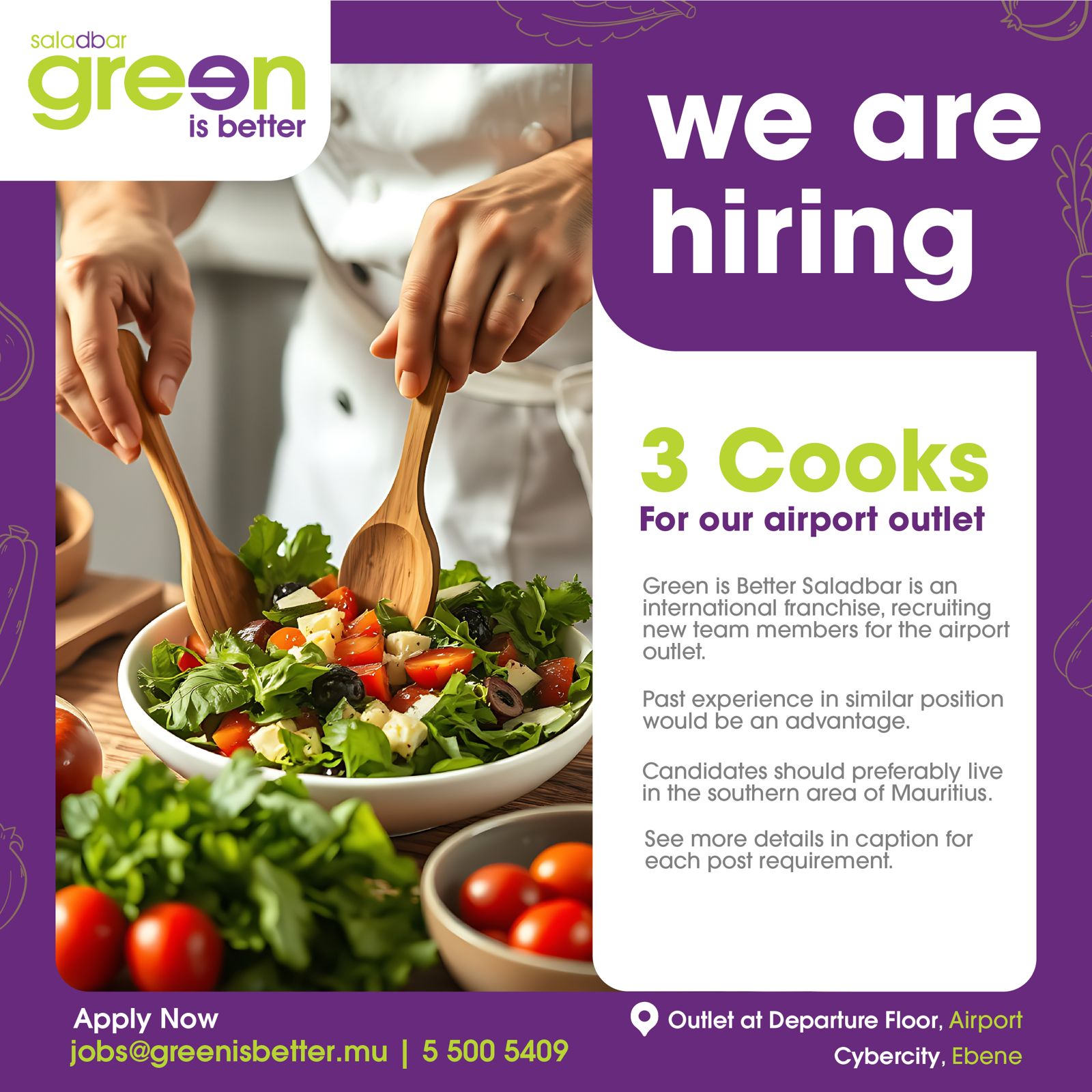 Saladbar - 🍴 We Are Hiring! 📍 3 Cooks Needed for Our Airport Outlet ...