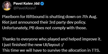 RJ Jacinto - Pixelborn for Riftbound is shutting down!... | Facebook