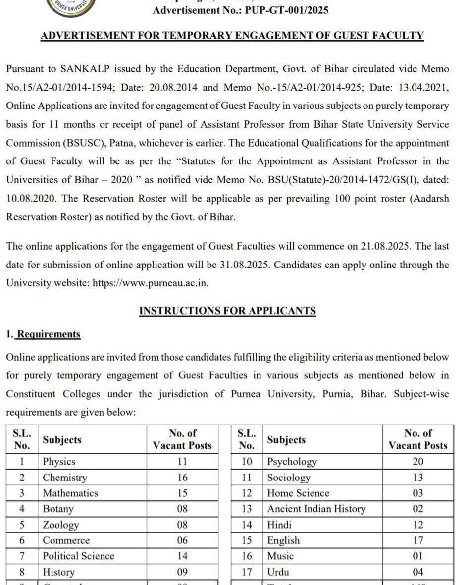 Researchers - 📢 Purnea University Guest Faculty Recruitment 2025 Purnea ...