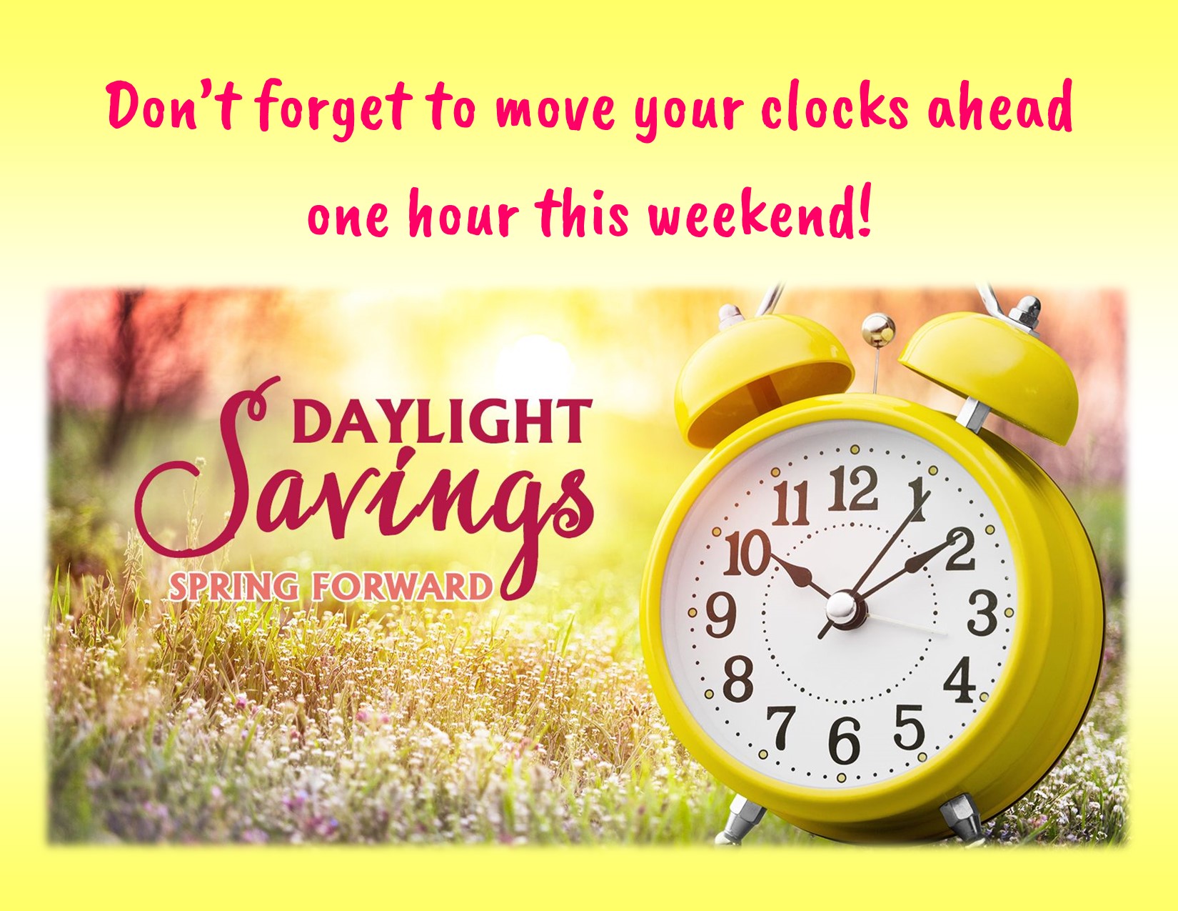 City - Don’t forget to move your clocks ahead one hour this weekend! 🙂 ...