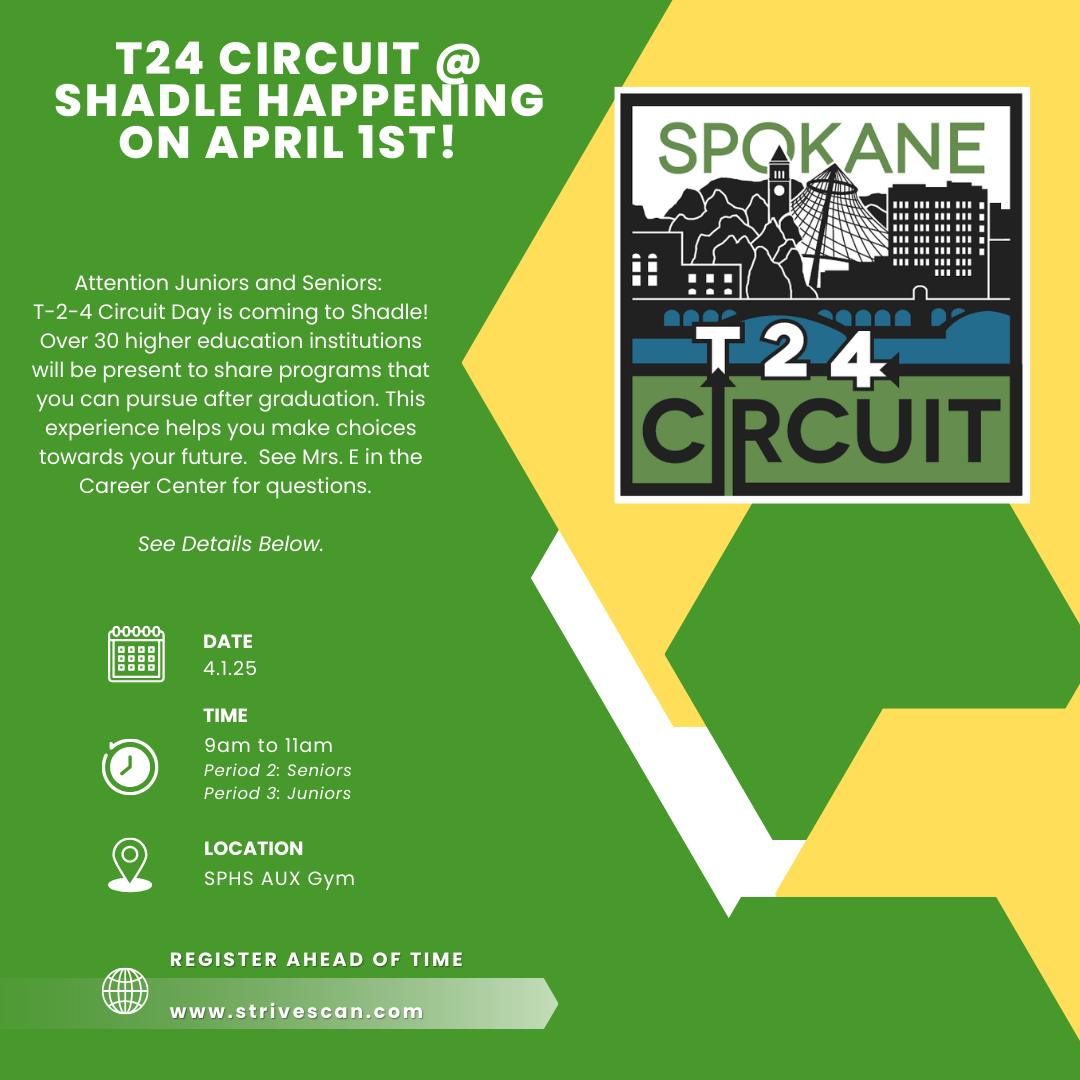 Shadle - ‼️T-2-4 College Fair Coming to Shadle Park - Register now‼️ We ...