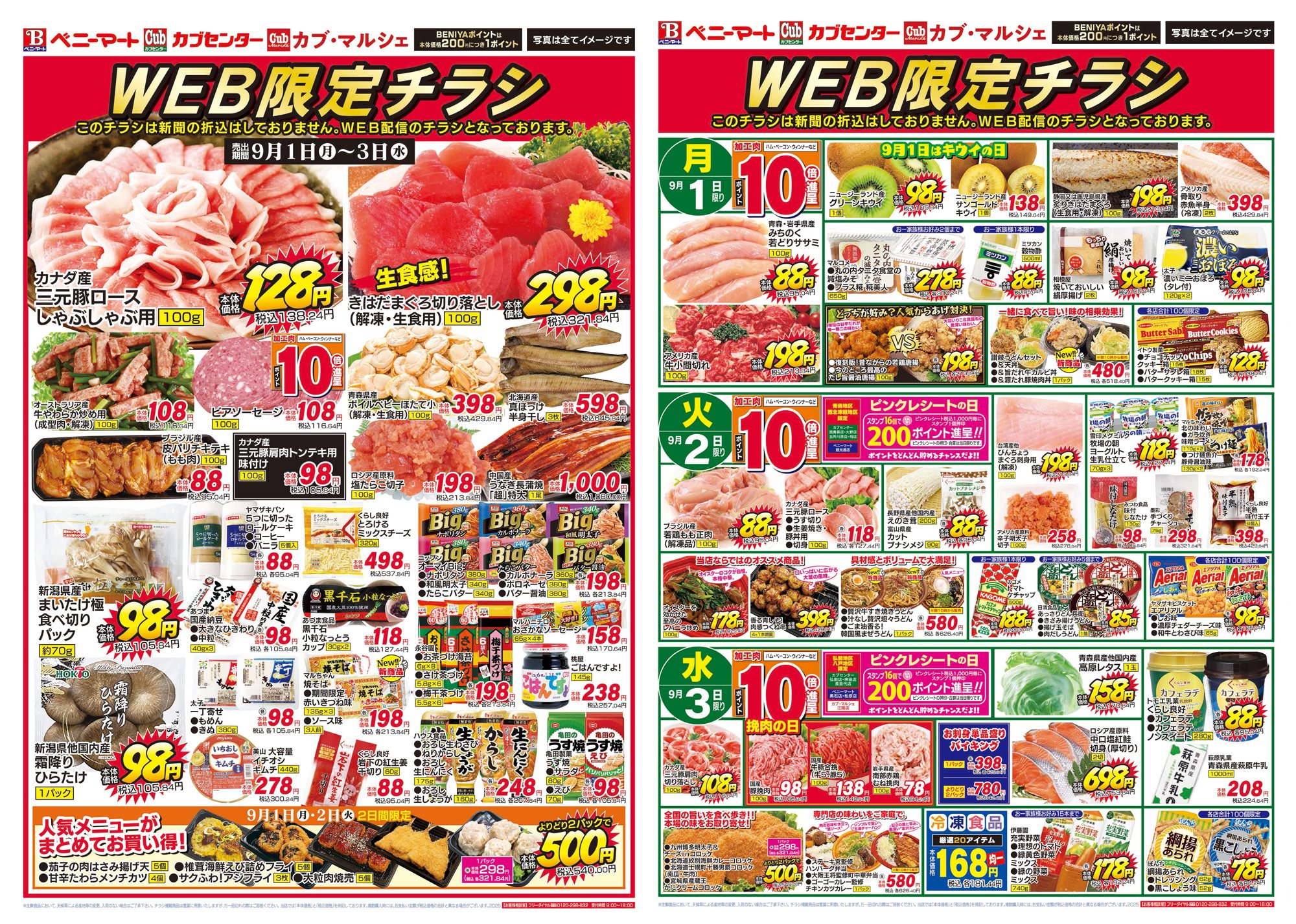 🚨WEB限定チラシ登場🚨 9/1(月)～9/3(水)だけの大特価‼️ お肉もお魚も