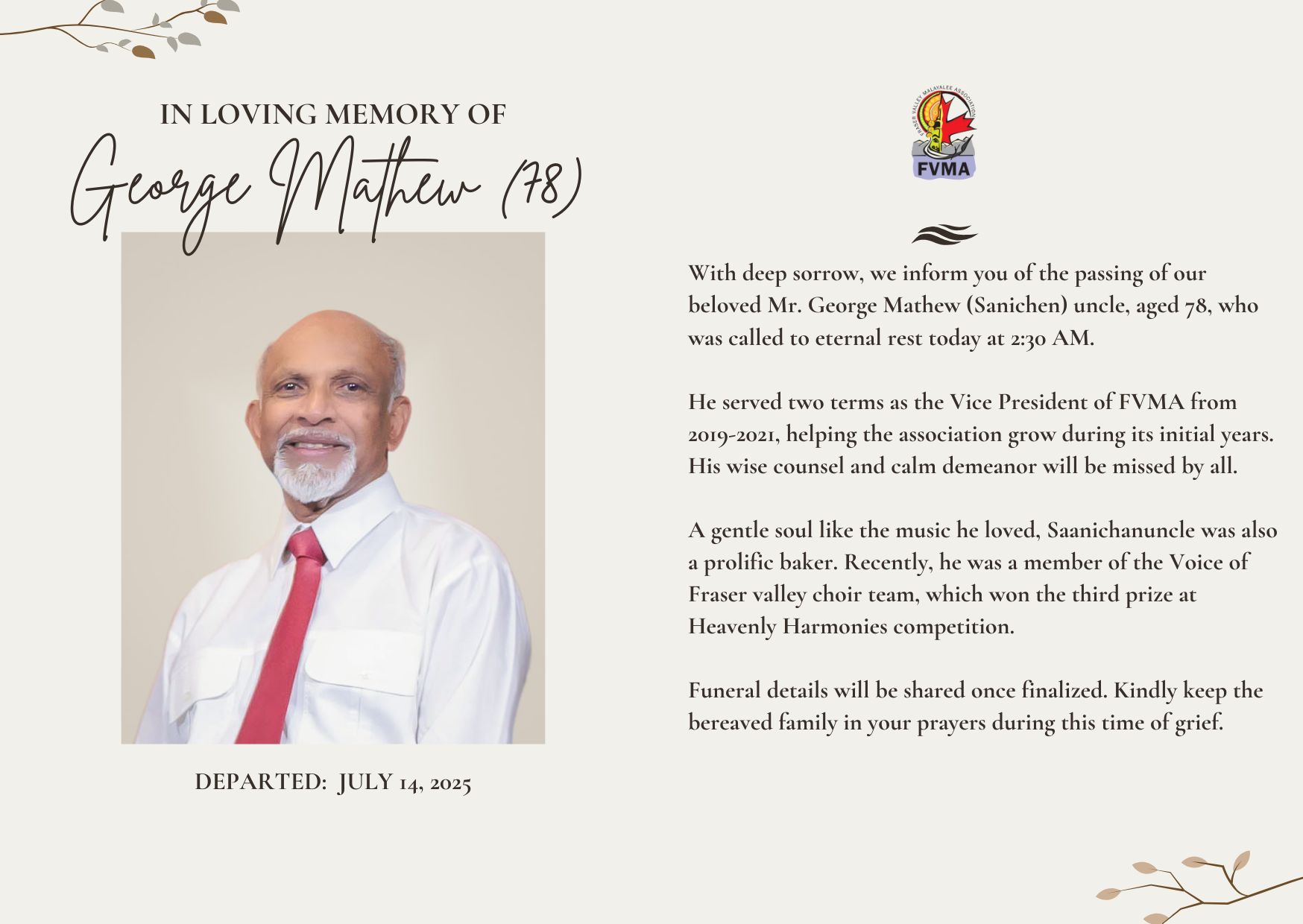 KCABC Canada - 🌿 Honoring George Mathew George Mathew was... | Facebook