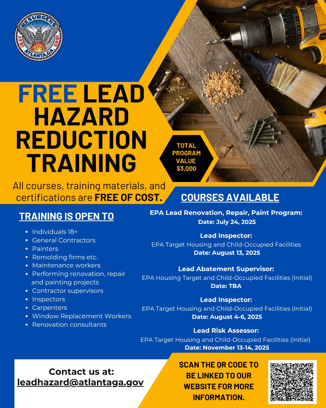 City - Atlanta, take advantage of FREE Lead Hazard Reduction Training ...