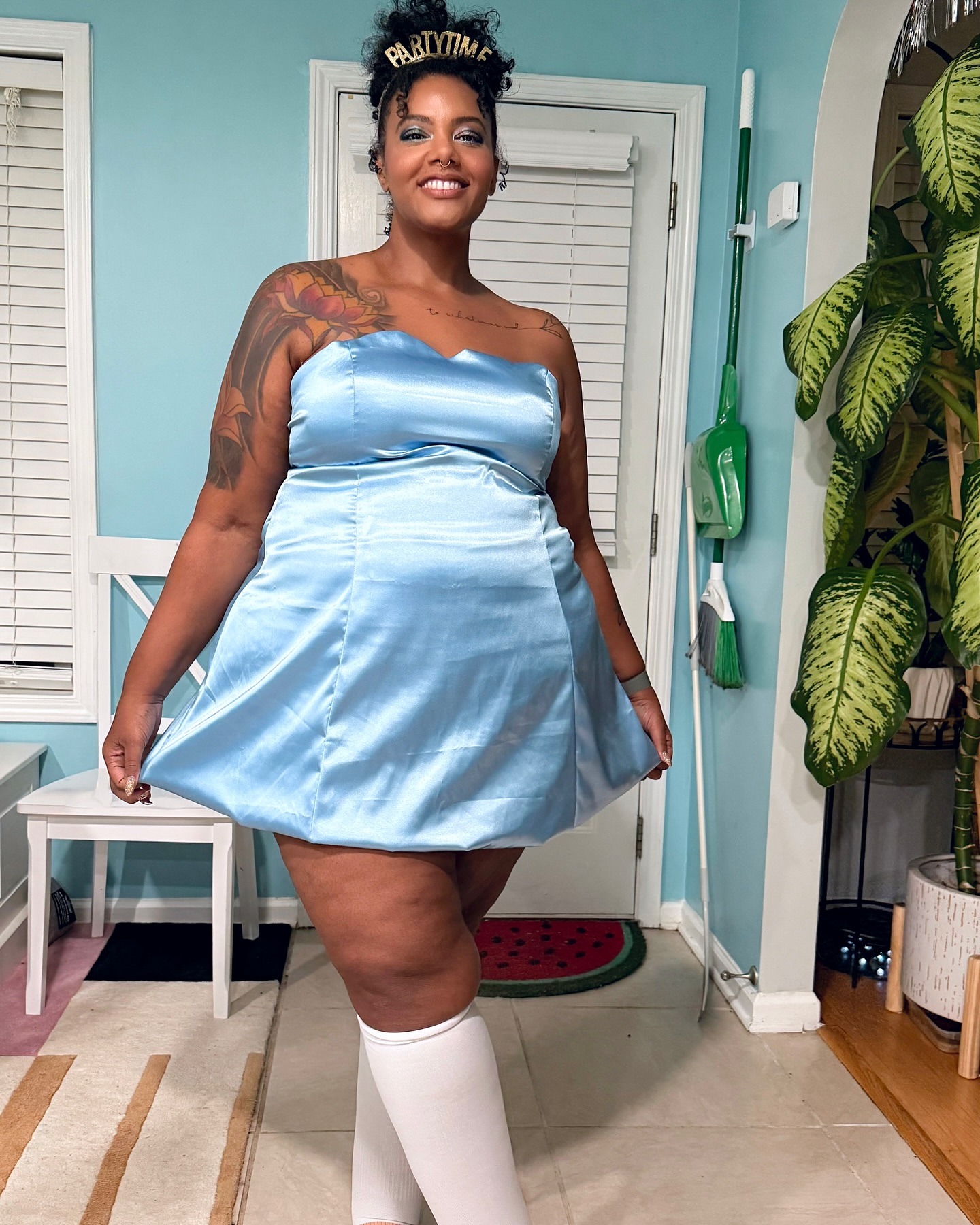 blue dress princess tiana costume DIY from satin Modern One shoulder Asymmetric SD-01.28.26 Color:Silver Multicolor Rhinestone Go for Your Dreams