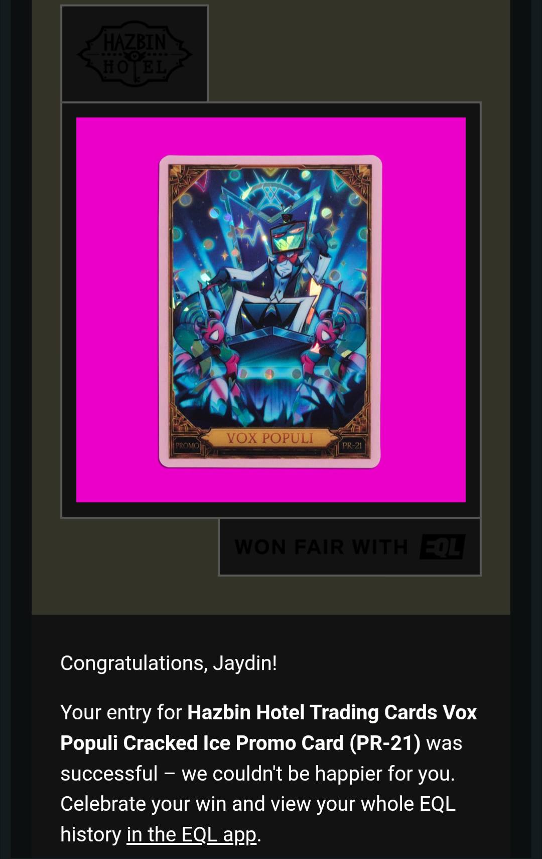 Hazbin Hotel Trading Card Entry Results: Vox Populi Cracked Ice