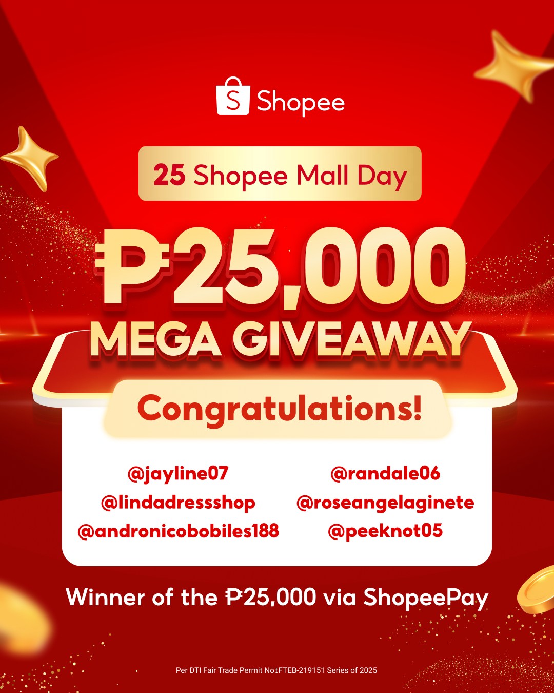 Shopee - Congratulations to the winners of ₱25,000 via ShopeePay ...