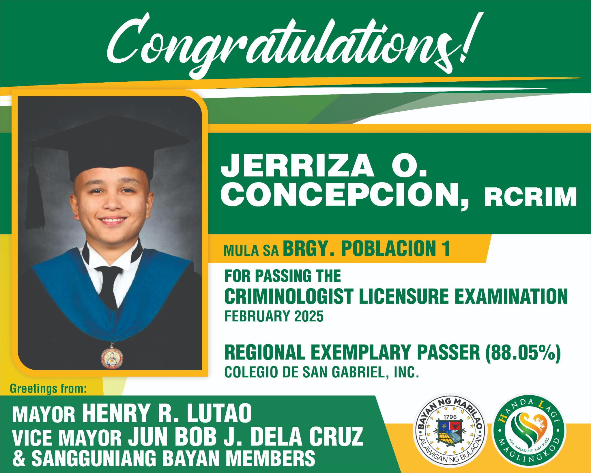 MarileNews - CONGRATULATIONS! JERRIZA O. CONCEPCION, RCRIM mula sa BRGY ...