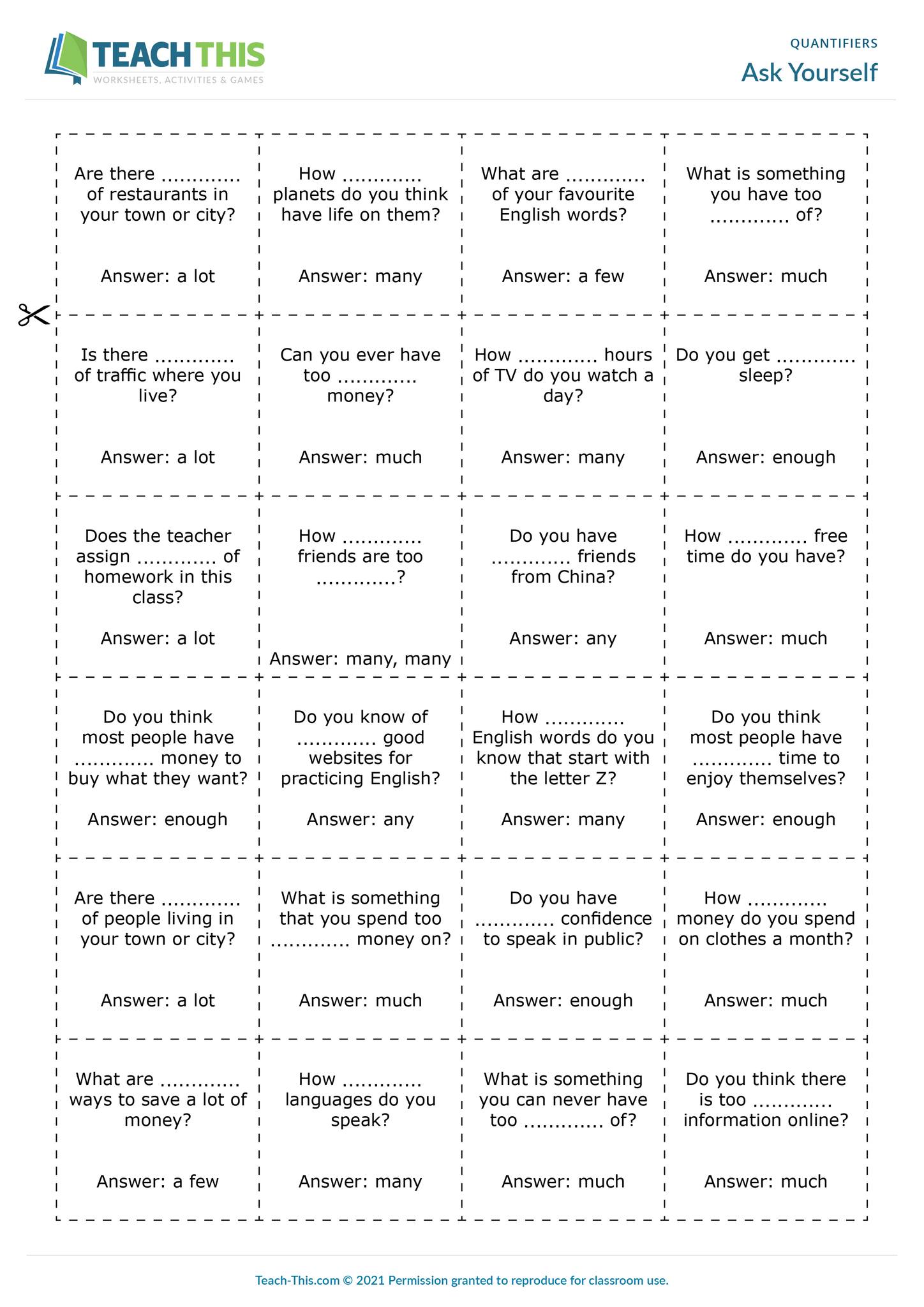 Teach-This.com - ESL Quantifiers Game - Vocabulary and... | Facebook