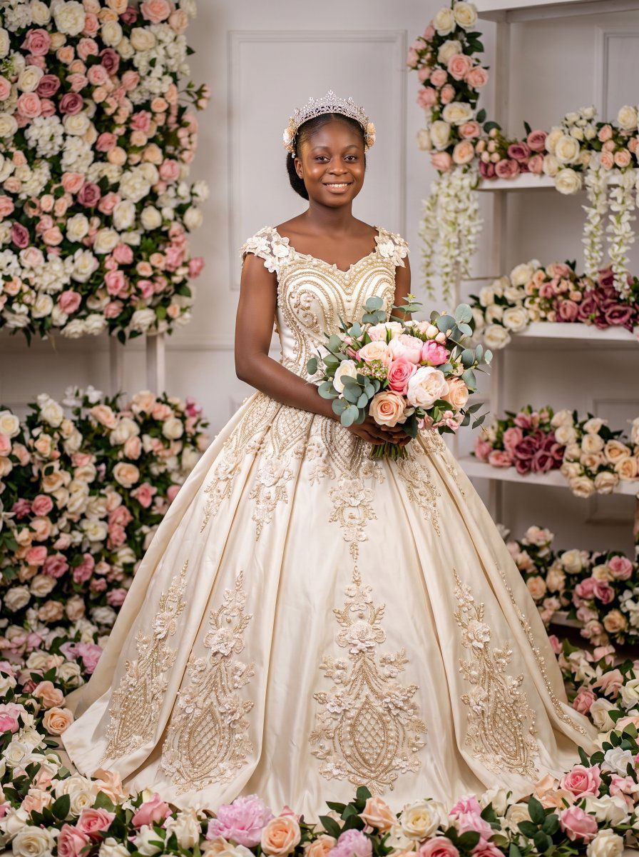 cream and gold wedding dress Is a cream-colored with embroidery suitable for a movie bride? champagne gold wedding dresses