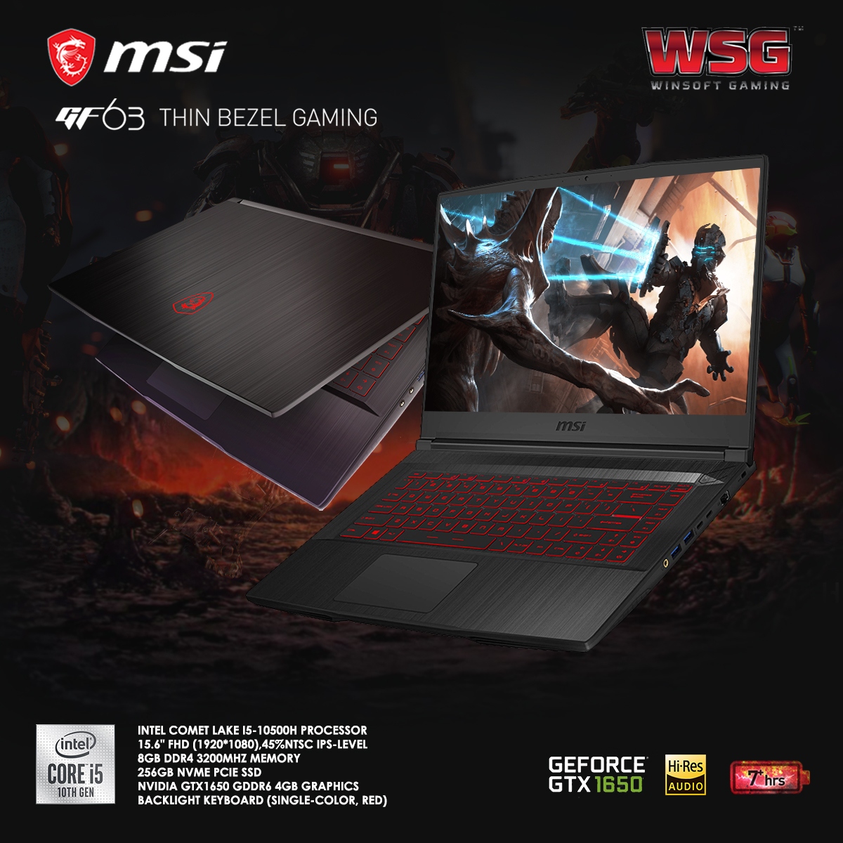 MSI GF63 Thin 10SC-694KH Black CPU i5-10500H/8GB/512GB M.2 PCIe 