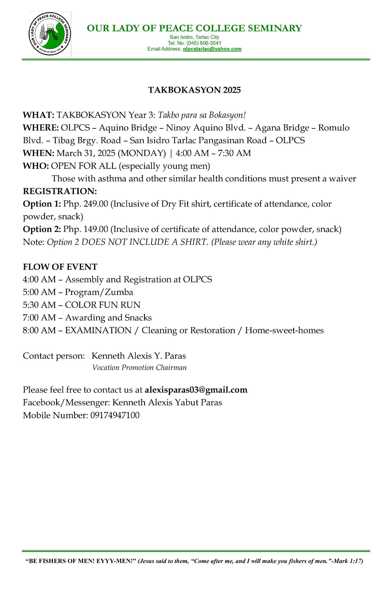 ️AN INVITATION ️ TAKBOKASYON 2025 The Our Lady of Peace College ...