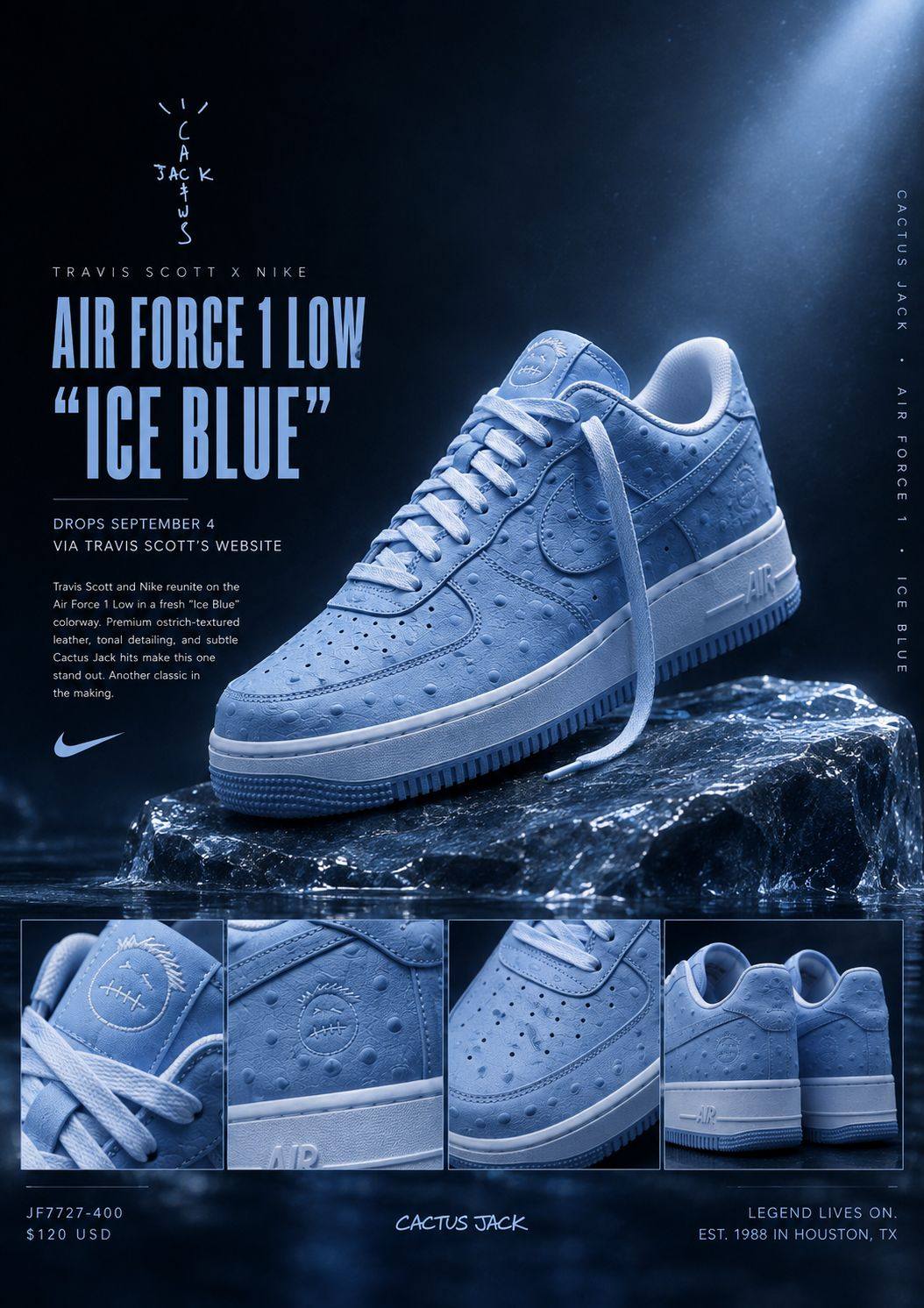 TRAVIS SCOTT x NIKE AIR FORCE 1 LOW “ICE BLUE” 🧊 Travis Scott is