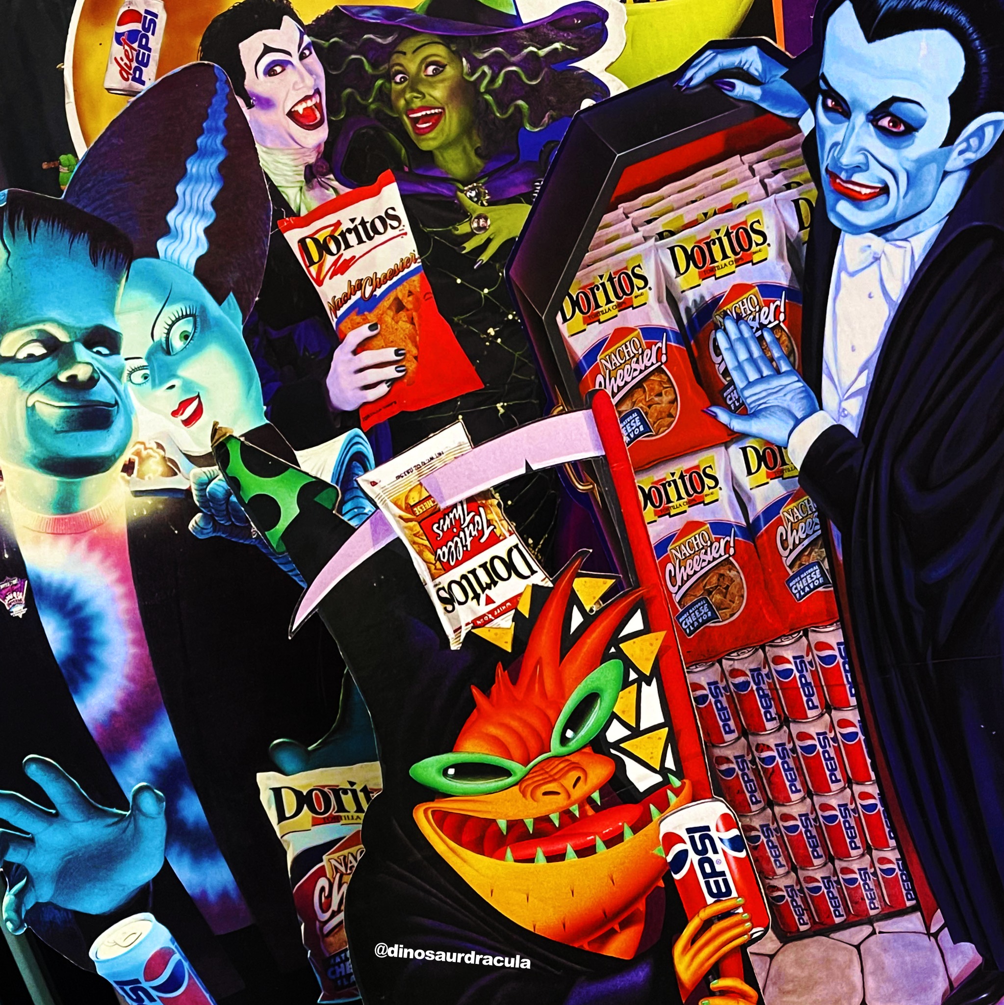 Retro Doritos and Pepsi Halloween standees from the 1990s