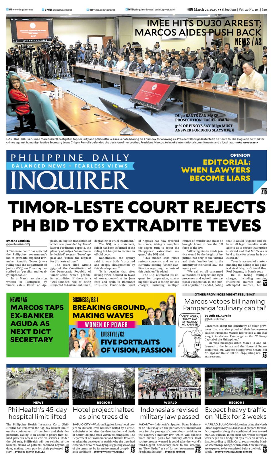 INQUIRER.net - Today's Inquirer front page (March 21, 2025). More at ...