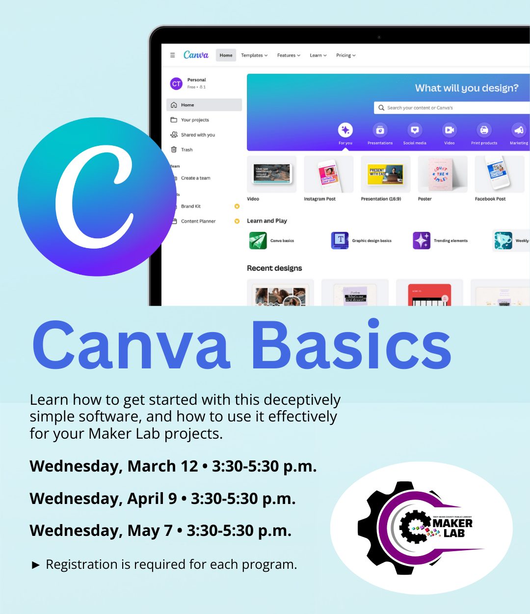 Troy-Miami - Canva Basics in the #MakerLab⚙️ Wednesday, April 9 • 3:30 ...