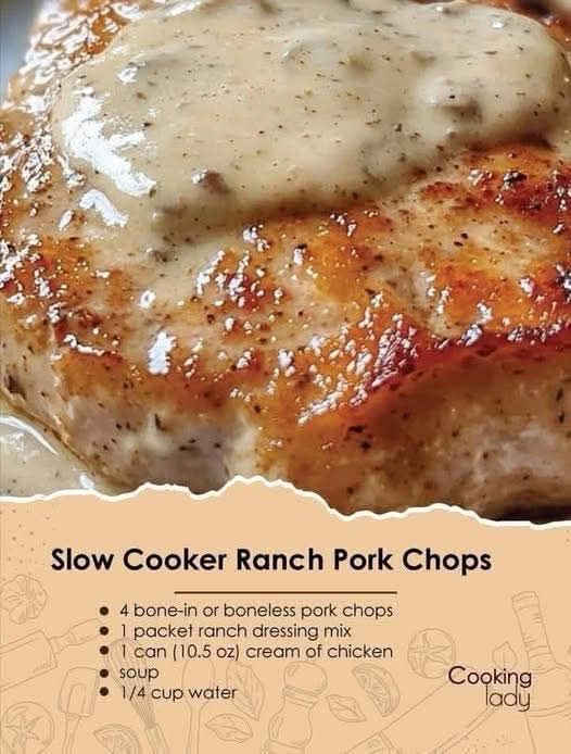 pork chops with ranch dressing and cream of mushroom soup Easy slow cooker recipe Colour:silver 10 comfortable, flattering Summer campaign:summer-served-US Egg noodles