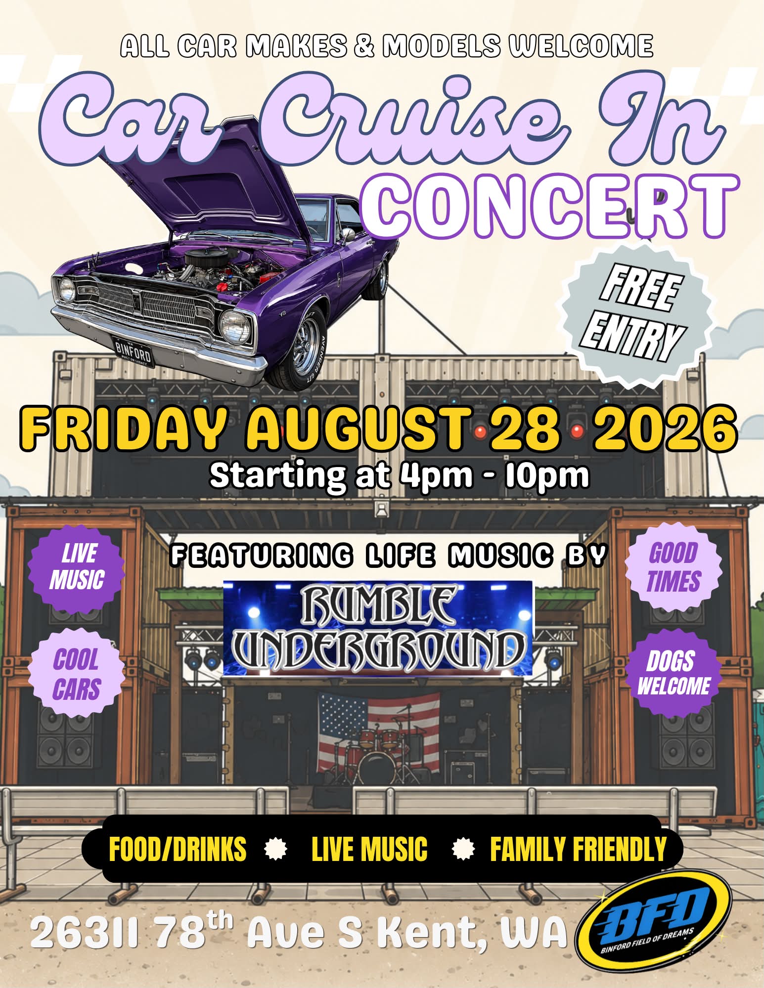 Free Car Cruise In Concert Kent WA August 2026